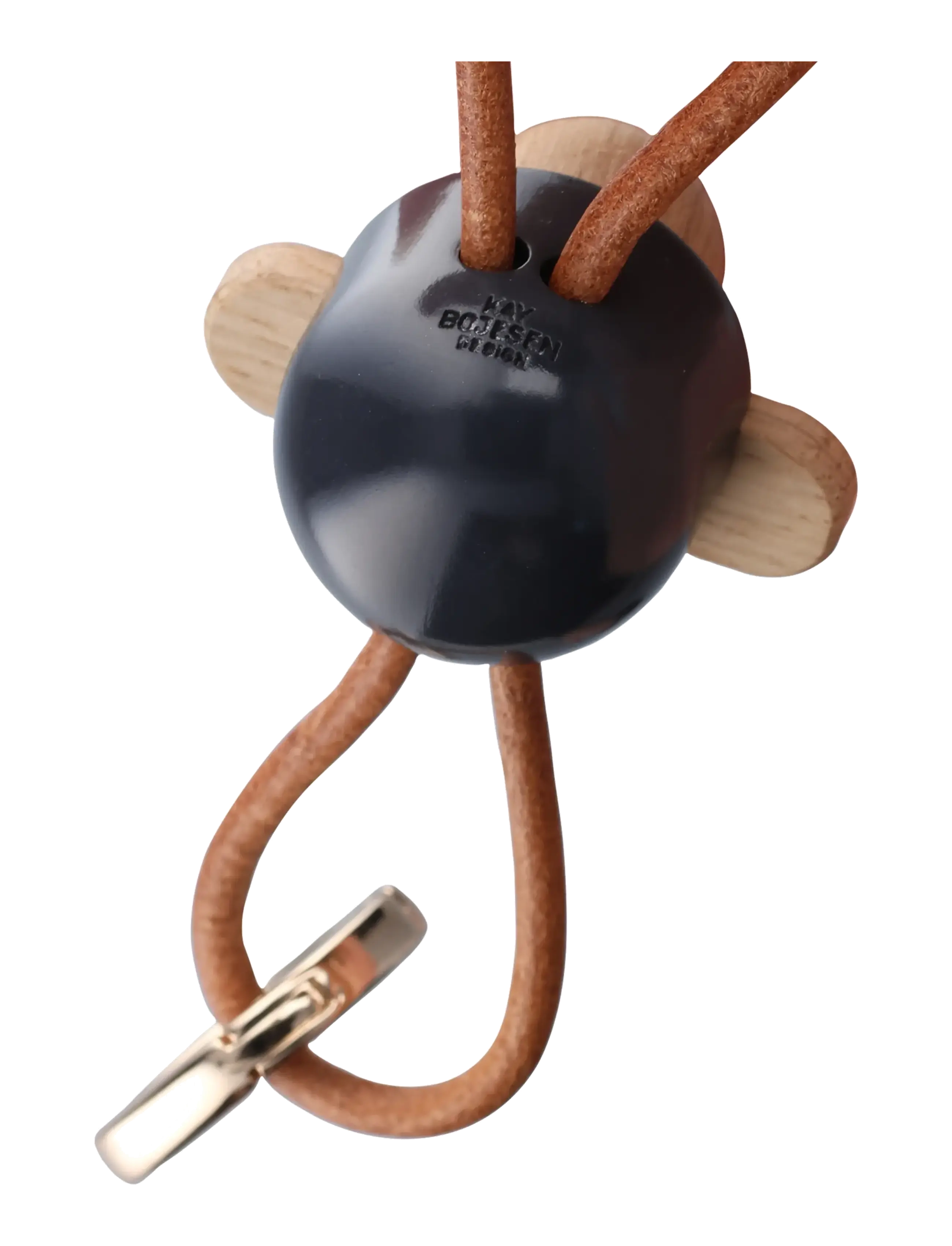 Kay Bojesen - Monkey Keychain golden metal with Natural Leather dark grey - wooden figures - dark grey - 3