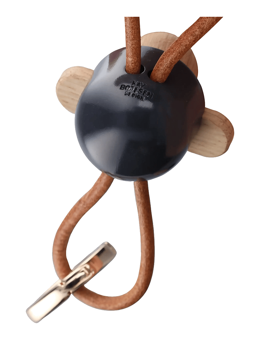 Kay Bojesen - Monkey Keychain golden metal with Natural Leather dark grey - wooden figures - dark grey - 3