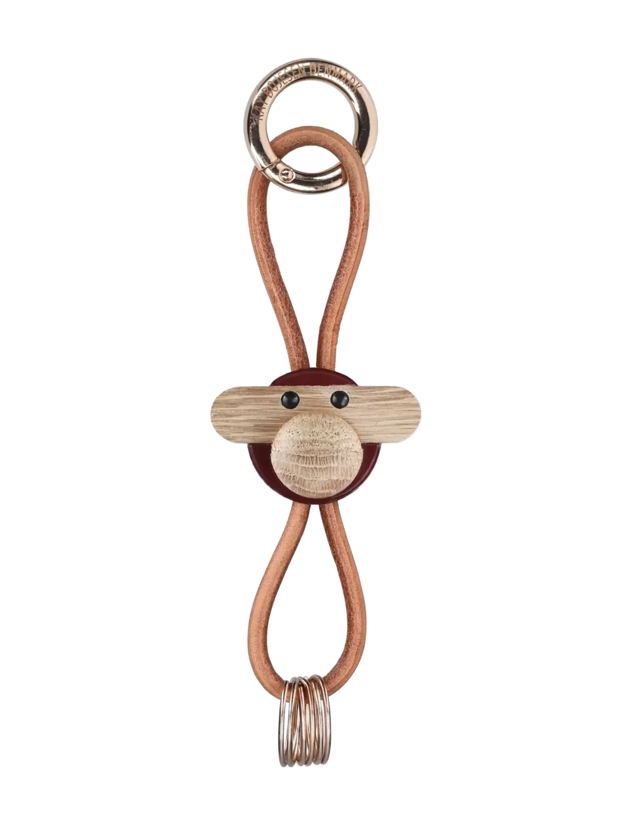 Kay Bojesen Monkey Keychain golden metal with Natural Leather bordeaux - Taschen - BORDEAUX / burgundy