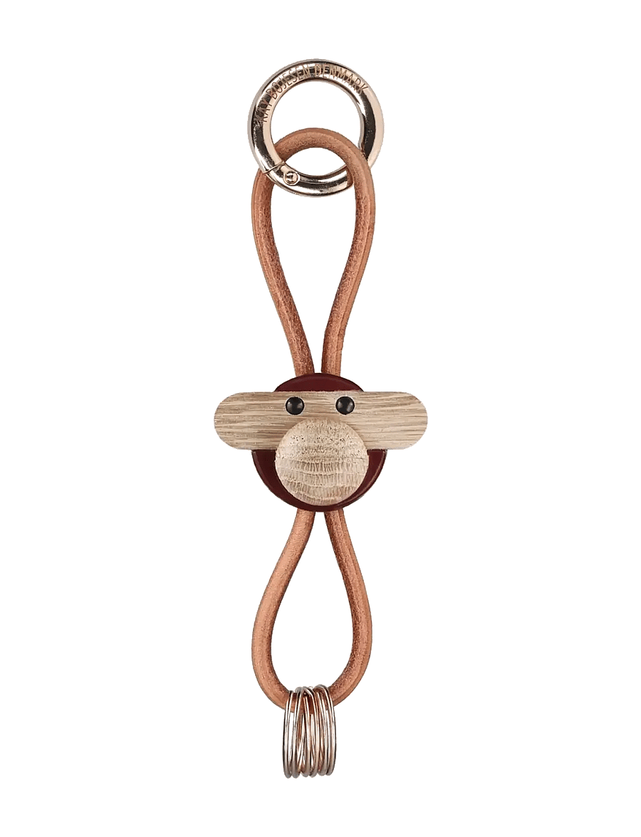 Kay Bojesen - Monkey Keychain golden metal with Natural Leather bordeaux - schlüsselanhänger & taschenanhänger - bordeaux - 1
