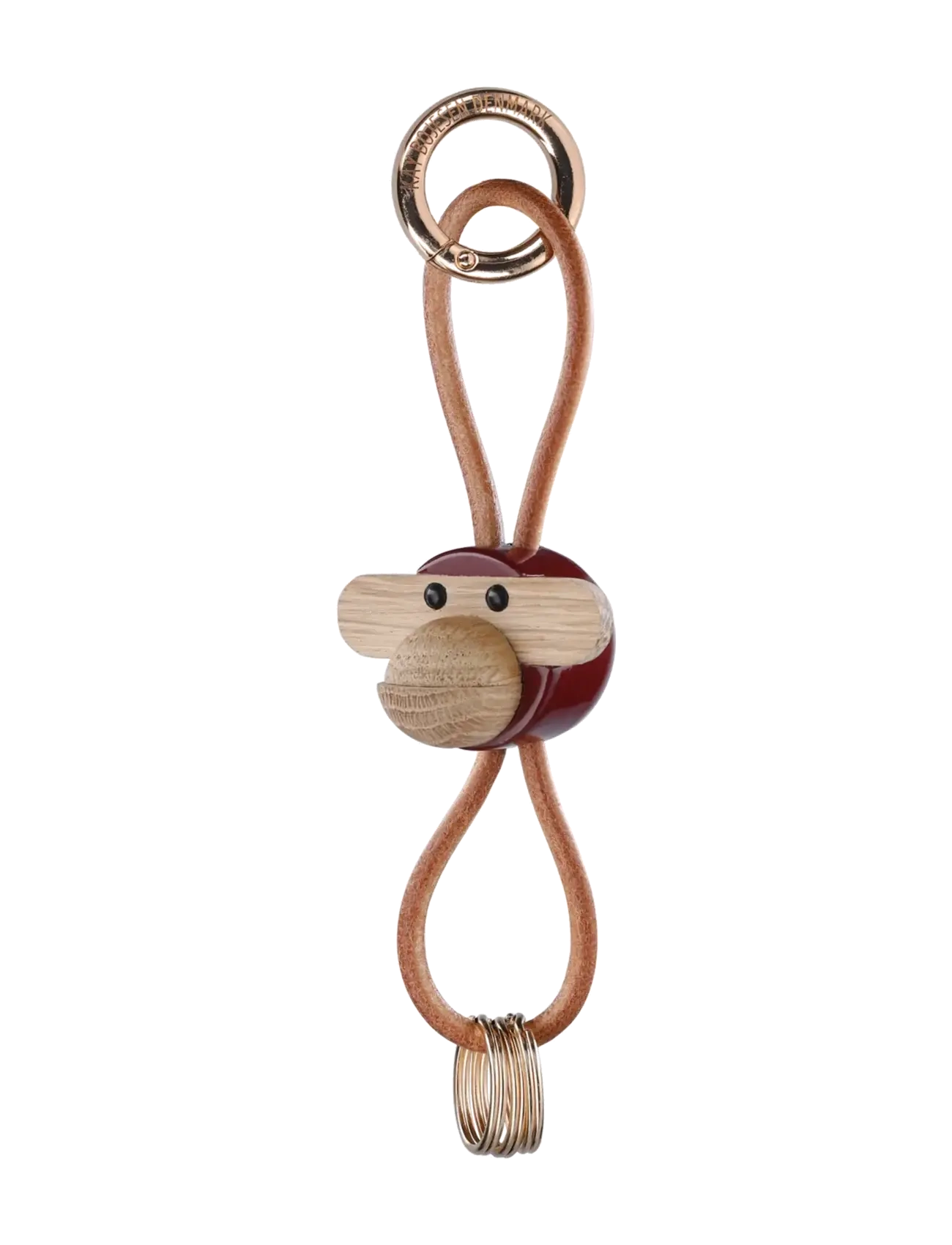 Kay Bojesen - Monkey Keychain golden metal with Natural Leather bordeaux - schlüsselanhänger & taschenanhänger - bordeaux - 2