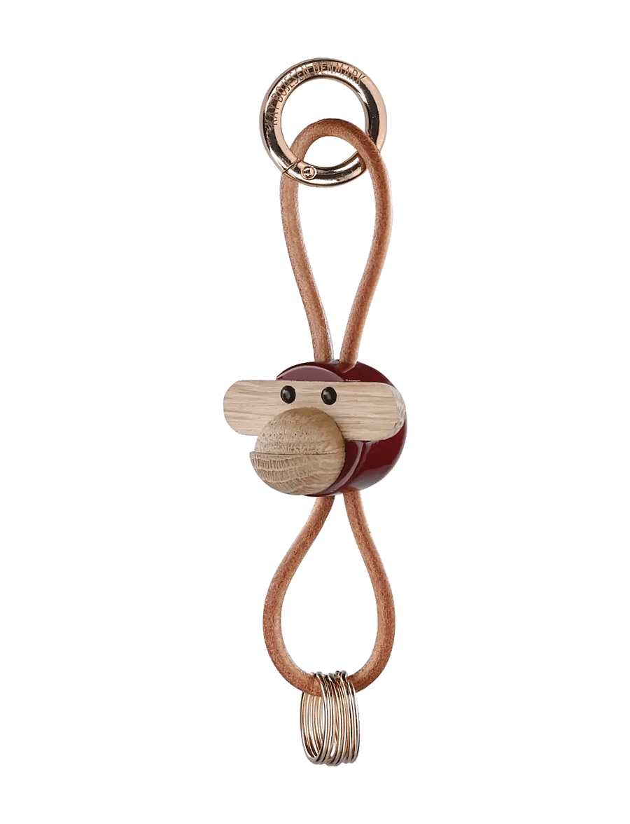 Kay Bojesen - Monkey Keychain golden metal with Natural Leather bordeaux - schlüsselanhänger & taschenanhänger - bordeaux - 2