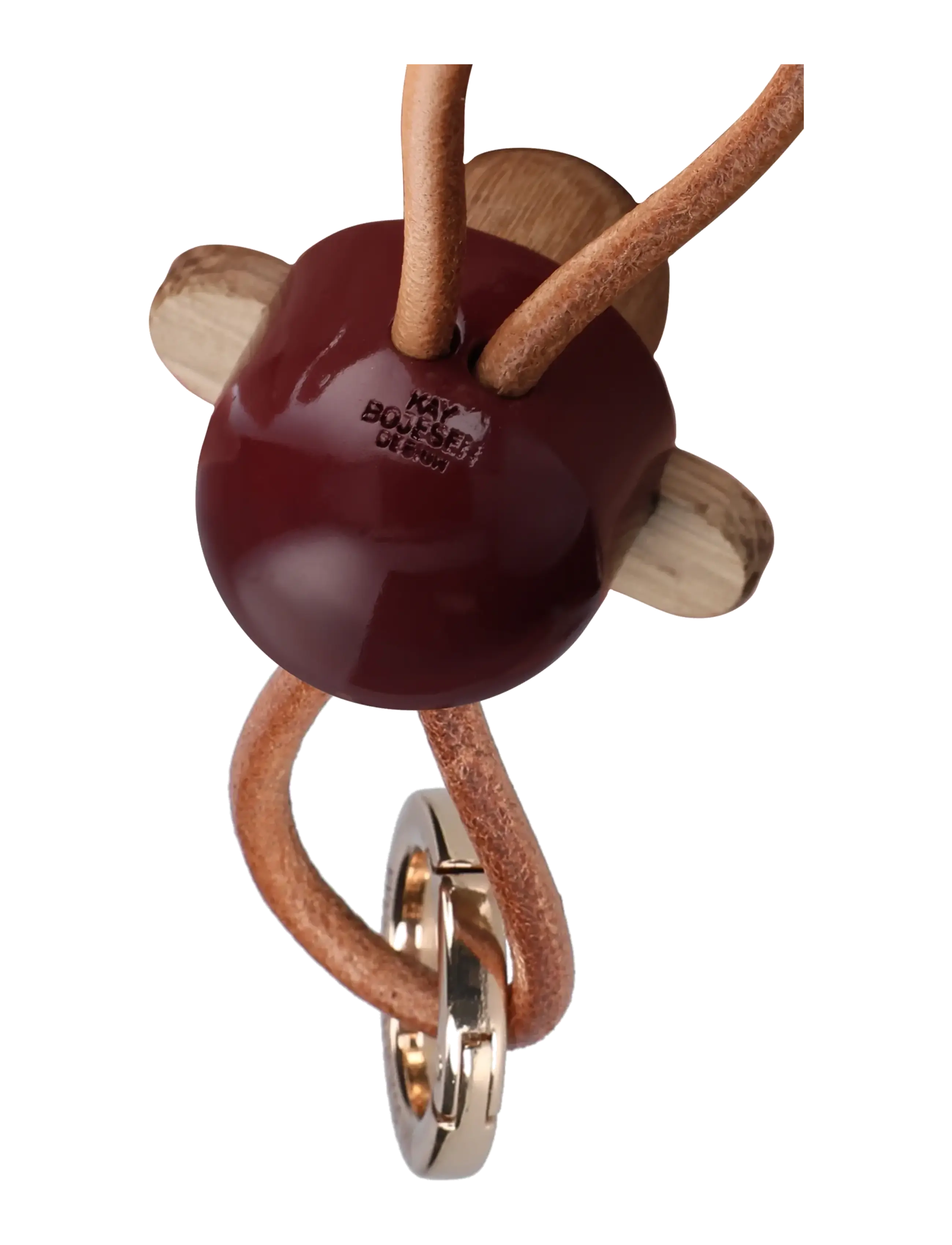 Kay Bojesen - Monkey Keychain golden metal with Natural Leather bordeaux - schlüsselanhänger & taschenanhänger - bordeaux - 3