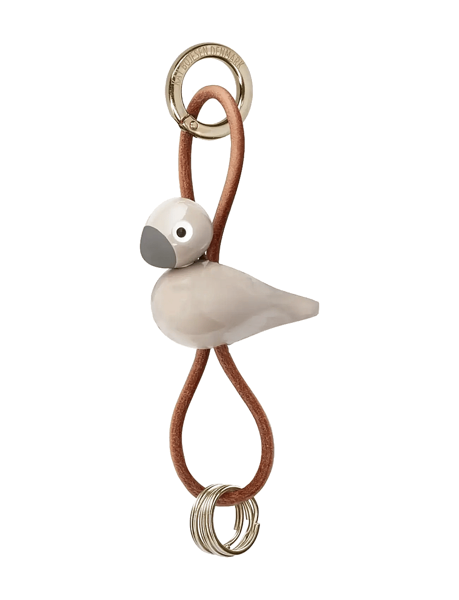 Kay Bojesen - Fugl nøglering guldtonet metal med naturlæder sand - nøgleringe & bag charms - sand - 1