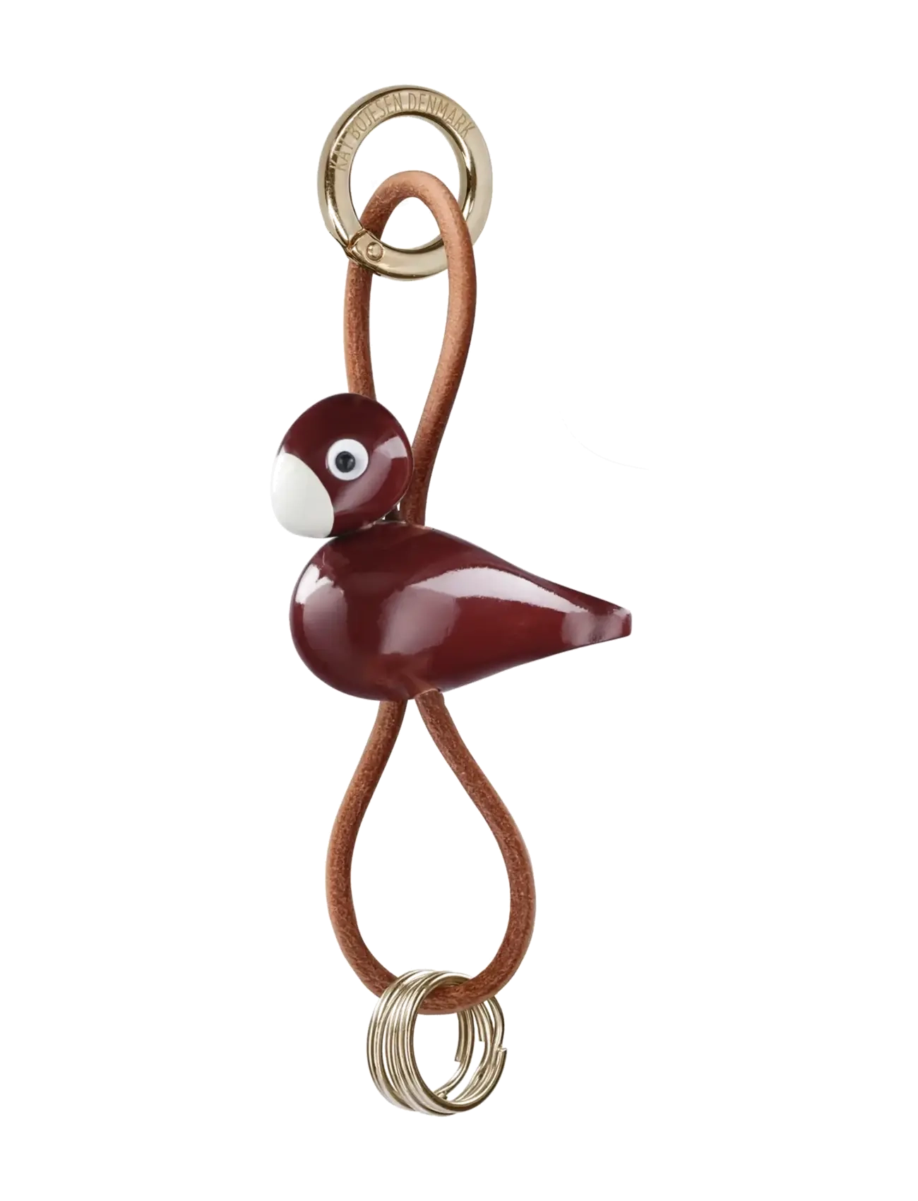 Kay Bojesen Bird Keychain golden metal with Natural Leather bordeaux - Taschen - BORDEAUX / burgundy