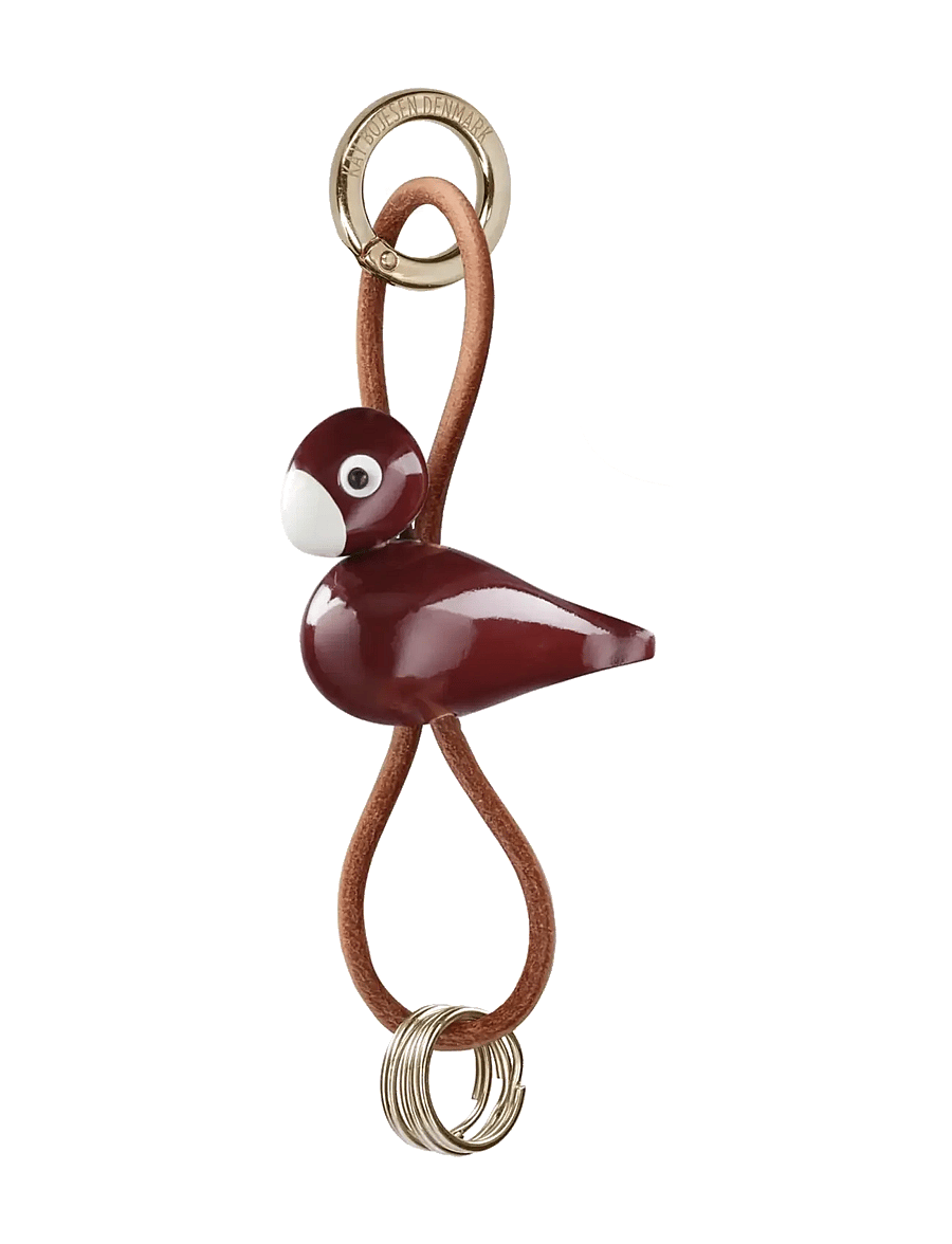 Kay Bojesen - Bird Keychain golden metal with Natural Leather bordeaux - schlüsselanhänger & taschenanhänger - bordeaux - 1