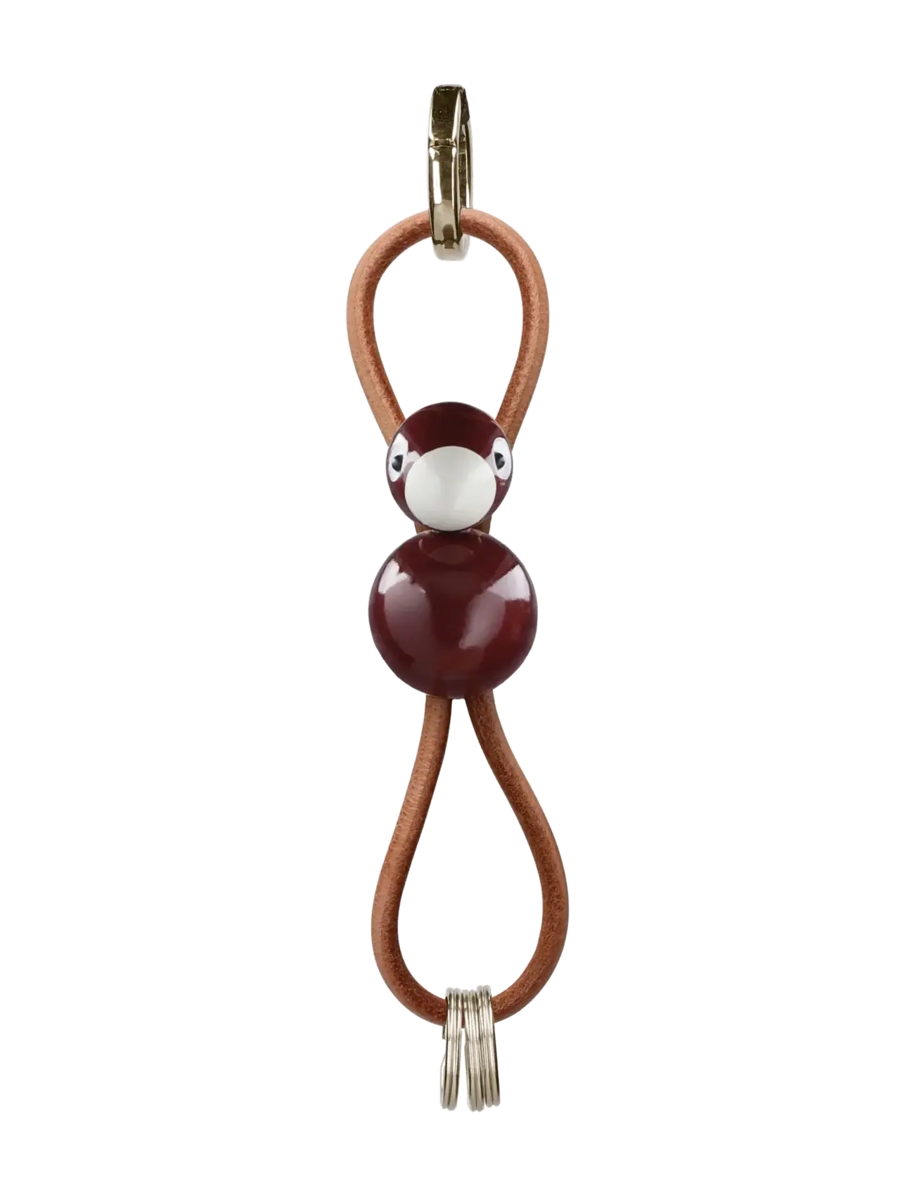 Kay Bojesen - Bird Keychain golden metal with Natural Leather bordeaux - schlüsselanhänger & taschenanhänger - bordeaux - 2