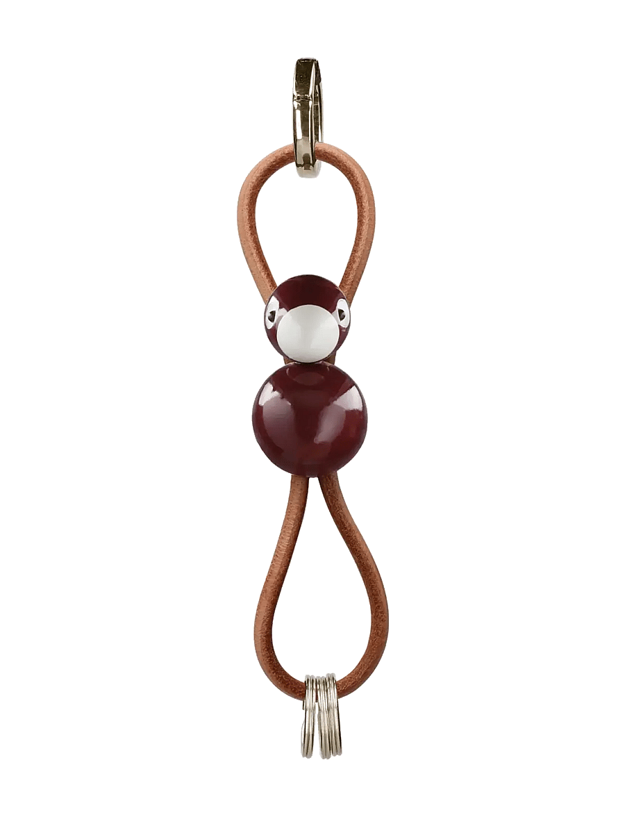 Kay Bojesen - Bird Keychain golden metal with Natural Leather bordeaux - schlüsselanhänger & taschenanhänger - bordeaux - 2