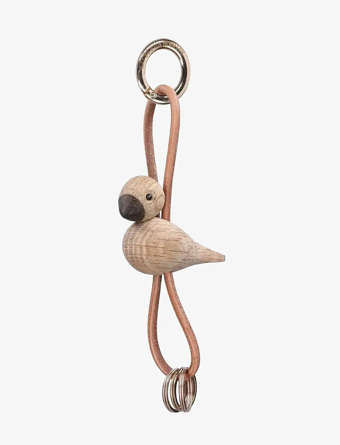 Kay Bojesen - Bird Gold Keychain with Natural Leather oak - key chains - oak - 1