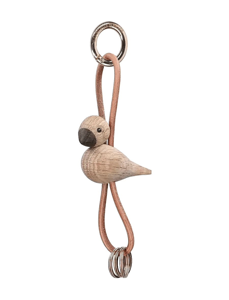 Kay Bojesen - Bird Gold Keychain with Natural Leather oak - schlüsselanhänger - oak - 1