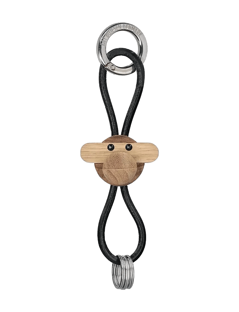 Kay Bojesen - Monkey Silver Keychain with Black Leather teak/limba - key chains - teak/limba - 1