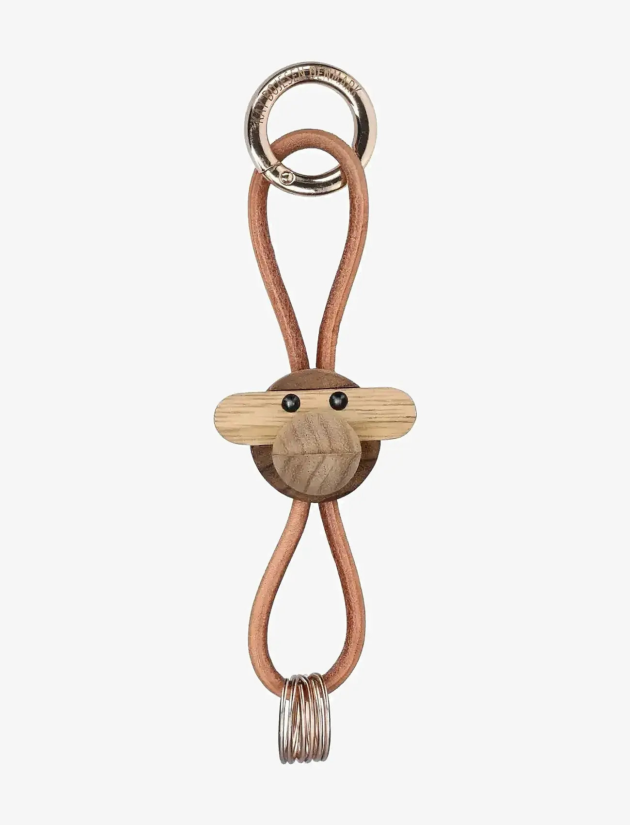 Kay Bojesen - Monkey Gold Keychain with Natural Leather teak/limba - holzfiguren - teak/limba - 1