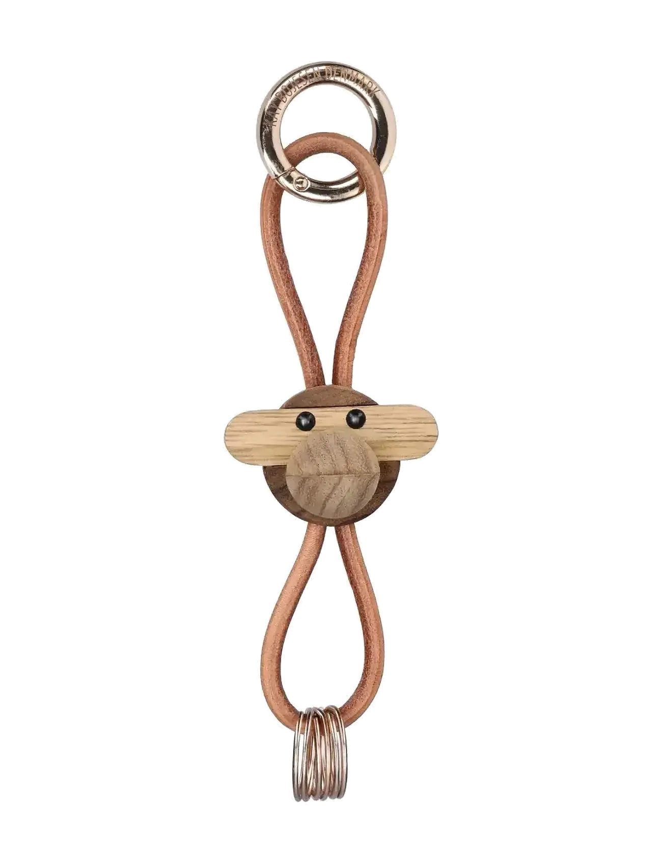 Kay Bojesen Monkey Gold Keychain with Natural Leather teak/limba - 4 for 3 - TEAK/LIMBA / brown