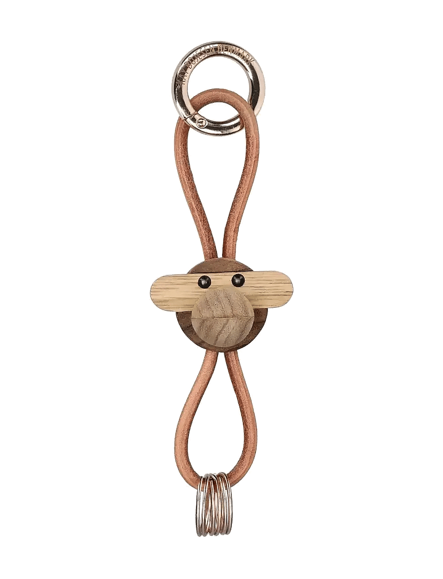 Kay Bojesen - Monkey Gold Keychain with Natural Leather teak/limba - holzfiguren - teak/limba - 1