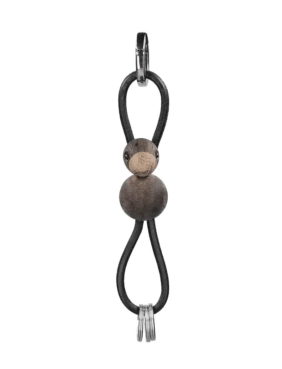 Kay Bojesen - Bird Silver Keychain with Black Leather smoked oak - sõbrapäeva kingitused - smoked oak - 2