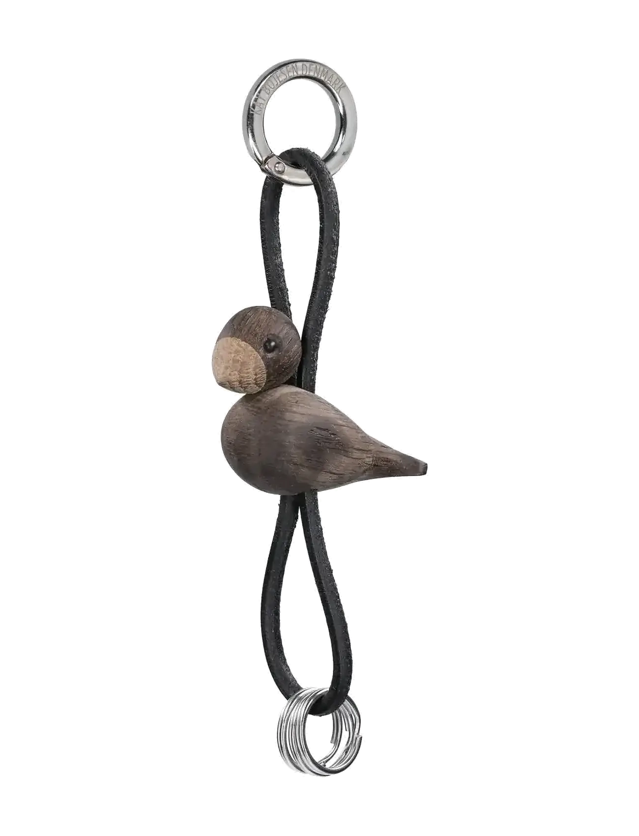 Kay Bojesen Fågel silver nyckelring med svart läder rökt ek - Nyckelringar - SMOKED OAK / brown