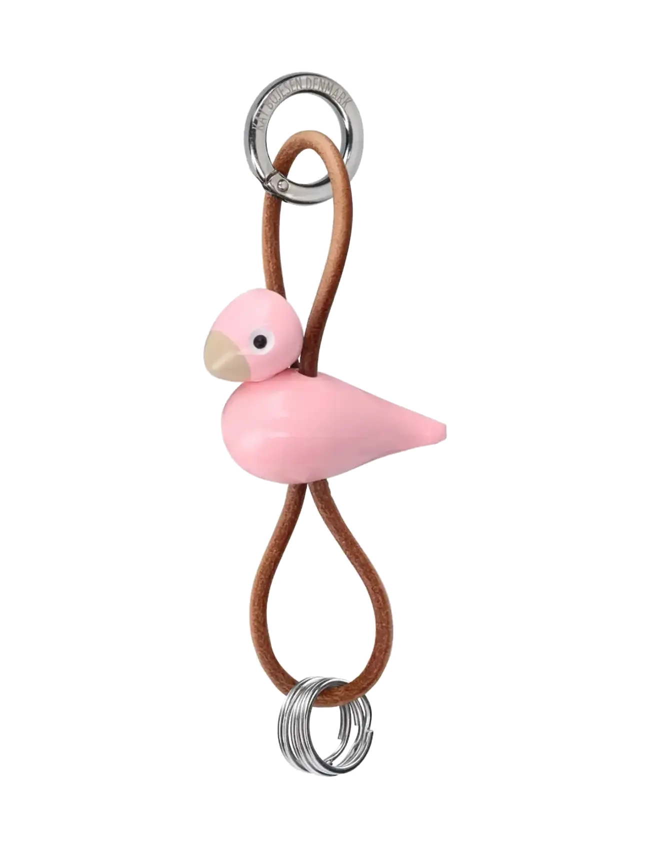 Kay Bojesen Fugl Sølvtonet Metal Nøglering Med Naturlæder Rosa, Fugle Nøglering, Pink, Str: 4.5 CM