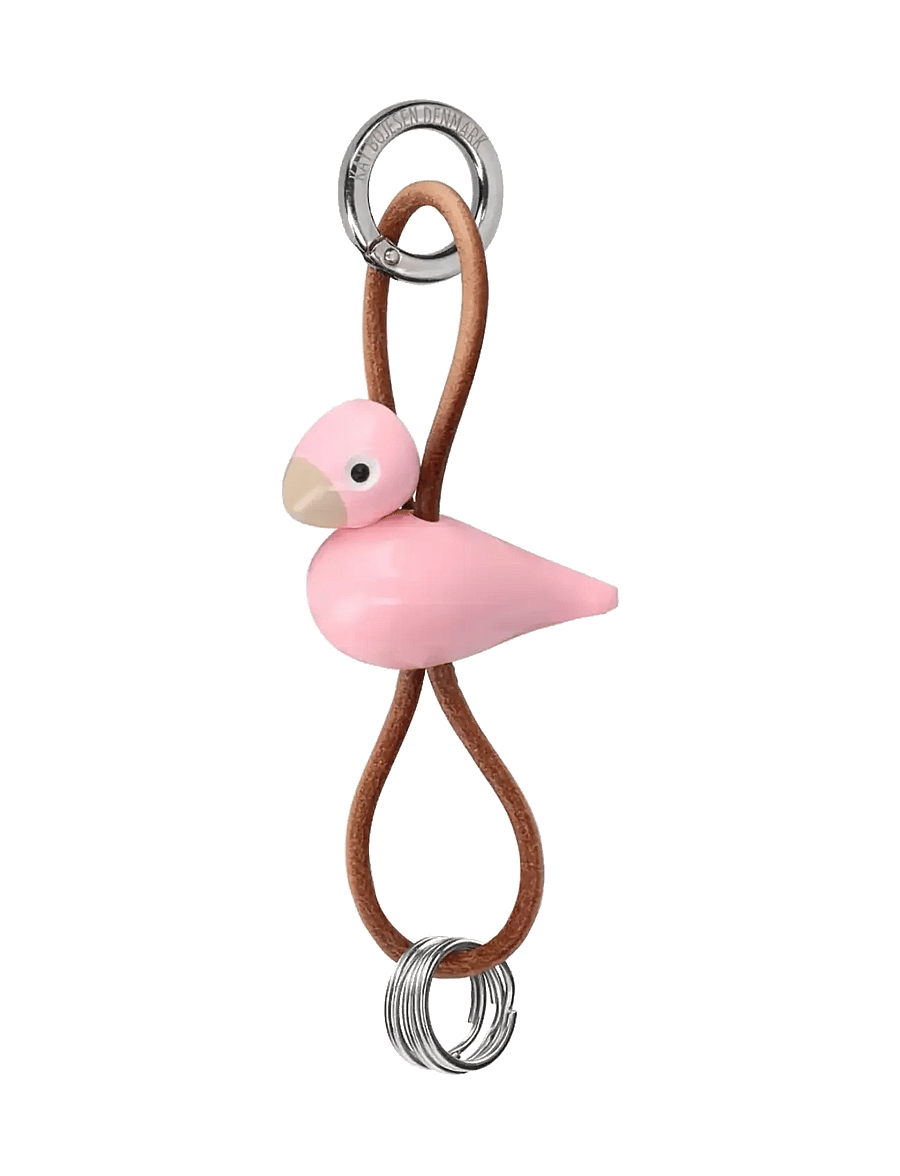 Kay Bojesen - Fågel silertonat metall nyckelring med naturläder rosa - träfigurer - rose - 1