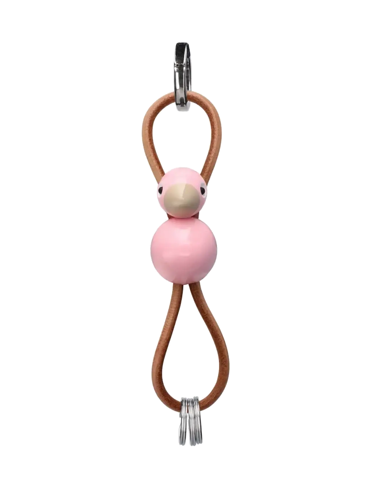 Kay Bojesen - Fågel silertonat metall nyckelring med naturläder rosa - träfigurer - rose - 2