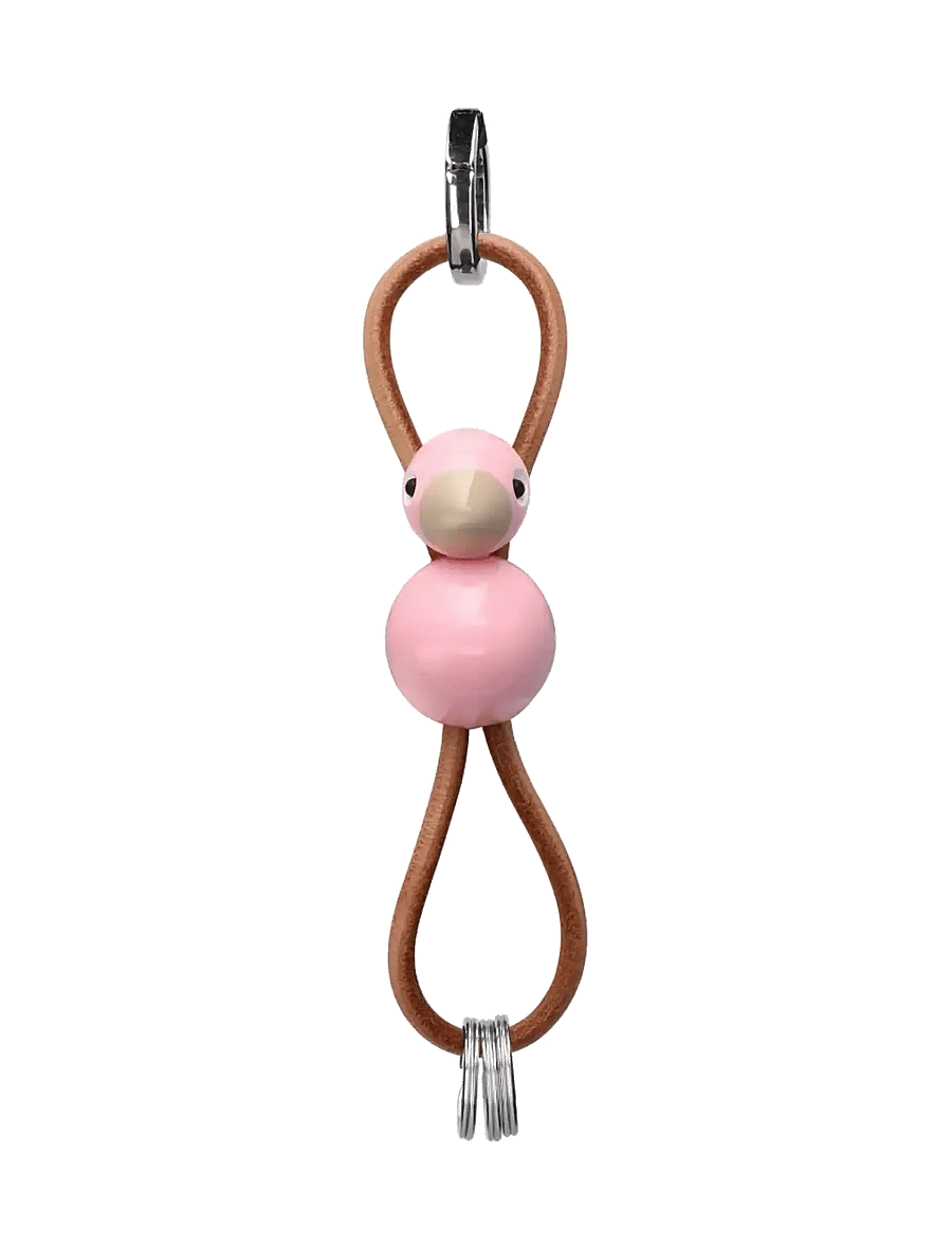 Kay Bojesen - Fågel silertonat metall nyckelring med naturläder rosa - träfigurer - rose - 2