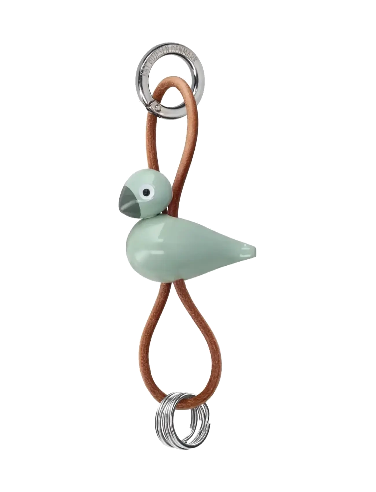 Kay Bojesen Fugl Sølvtonet Metal Nøglering Med Naturlæder Grøn, Fugle Nøglering, Multi/mønstret, Str: 4.5 CM