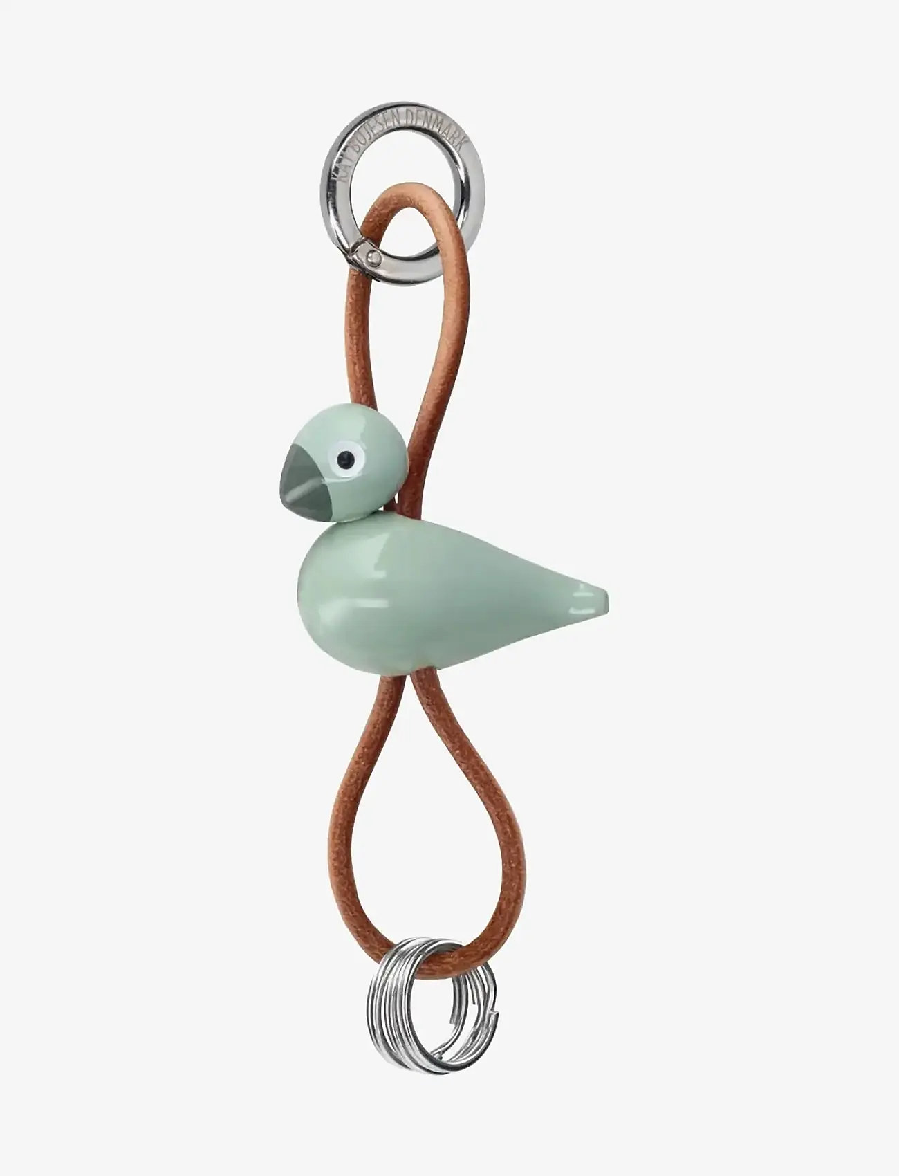 Kay Bojesen - Fågel silertonat metall nyckelring med naturläder grön - träfigurer - green - 0