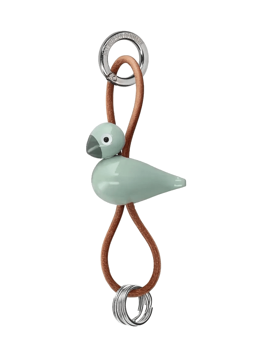 Kay Bojesen - Bird silver metal Keychain with Natural Leather green - figurines en bois - green - 1
