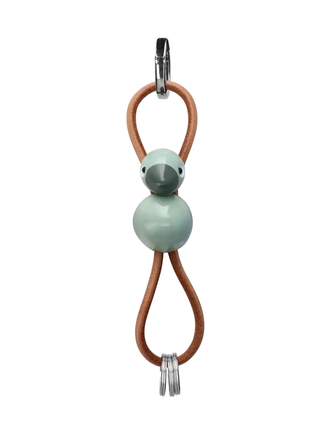 Kay Bojesen - Bird silver metal Keychain with Natural Leather green - figurines en bois - green - 2