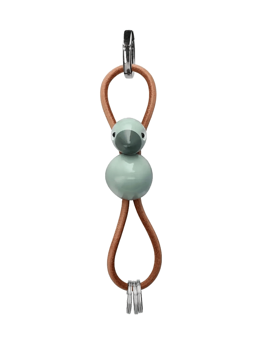 Kay Bojesen - Bird silver metal Keychain with Natural Leather green - figurines en bois - green - 2