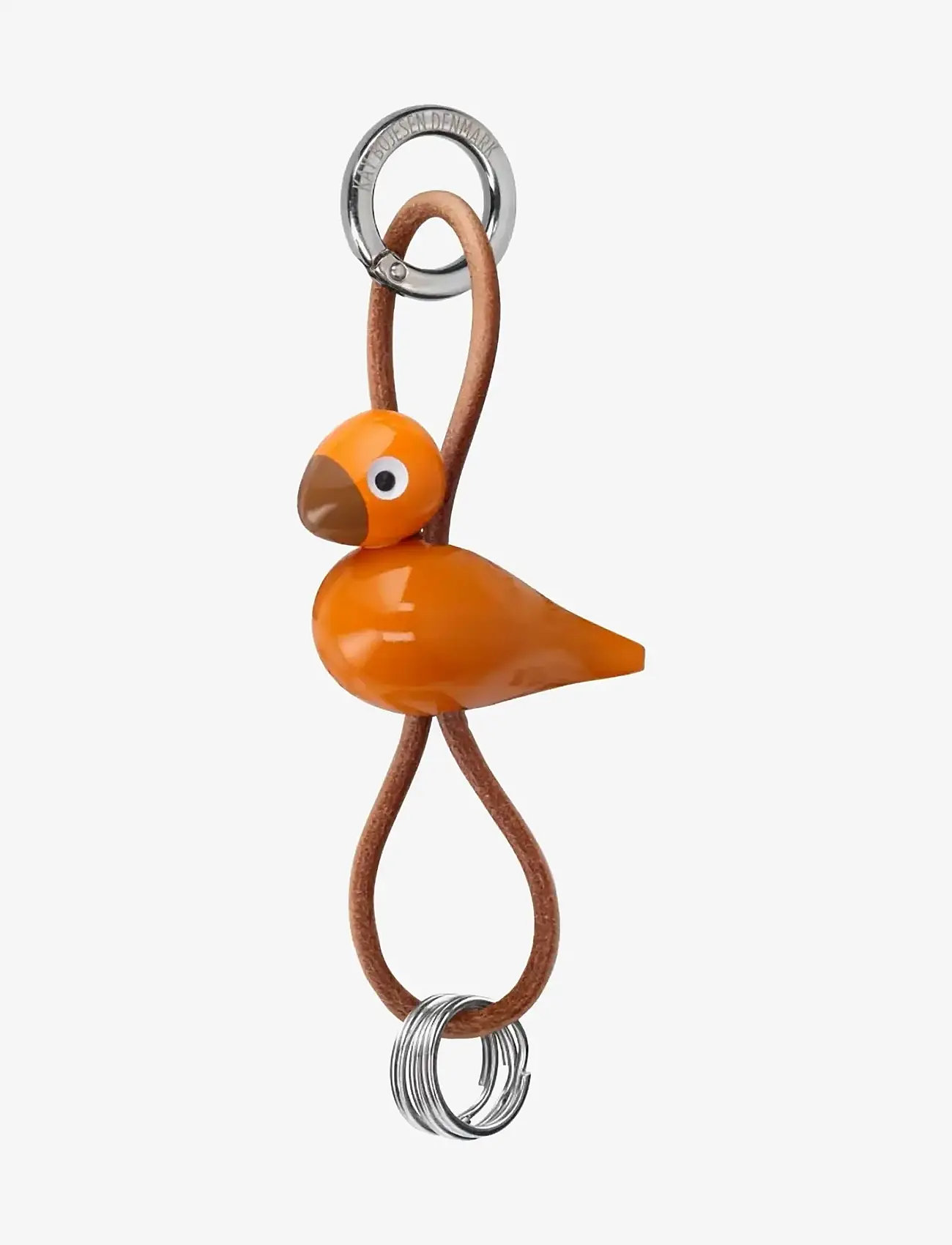 Kay Bojesen - Fugl sølvtonet metal nøglering med naturlæder orange - accessories - orange - 1