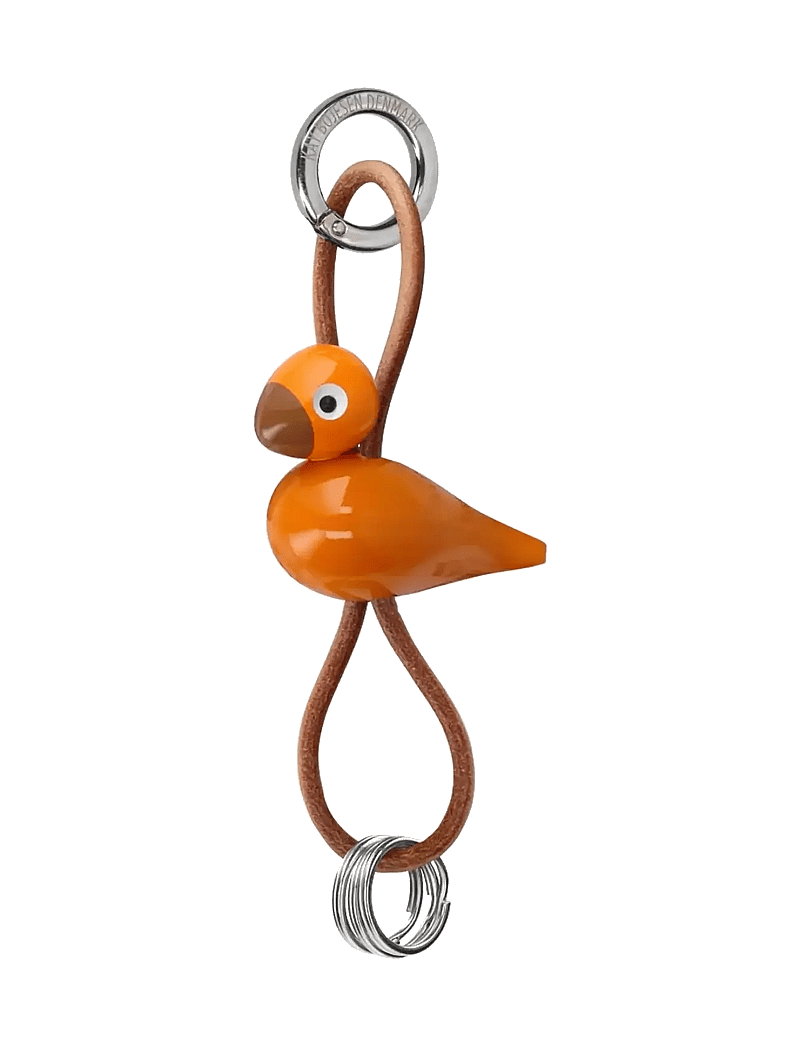 Kay Bojesen - Fugl sølvtonet metal nøglering med naturlæder orange - accessories - orange - 1
