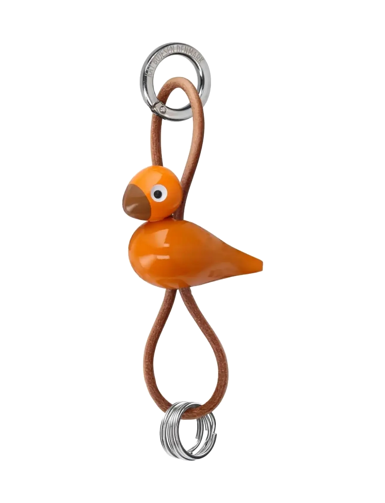 Kay Bojesen Fugl sølvtonet metal nøglering med naturlæder orange - Kampagne - ORANGE / orange
