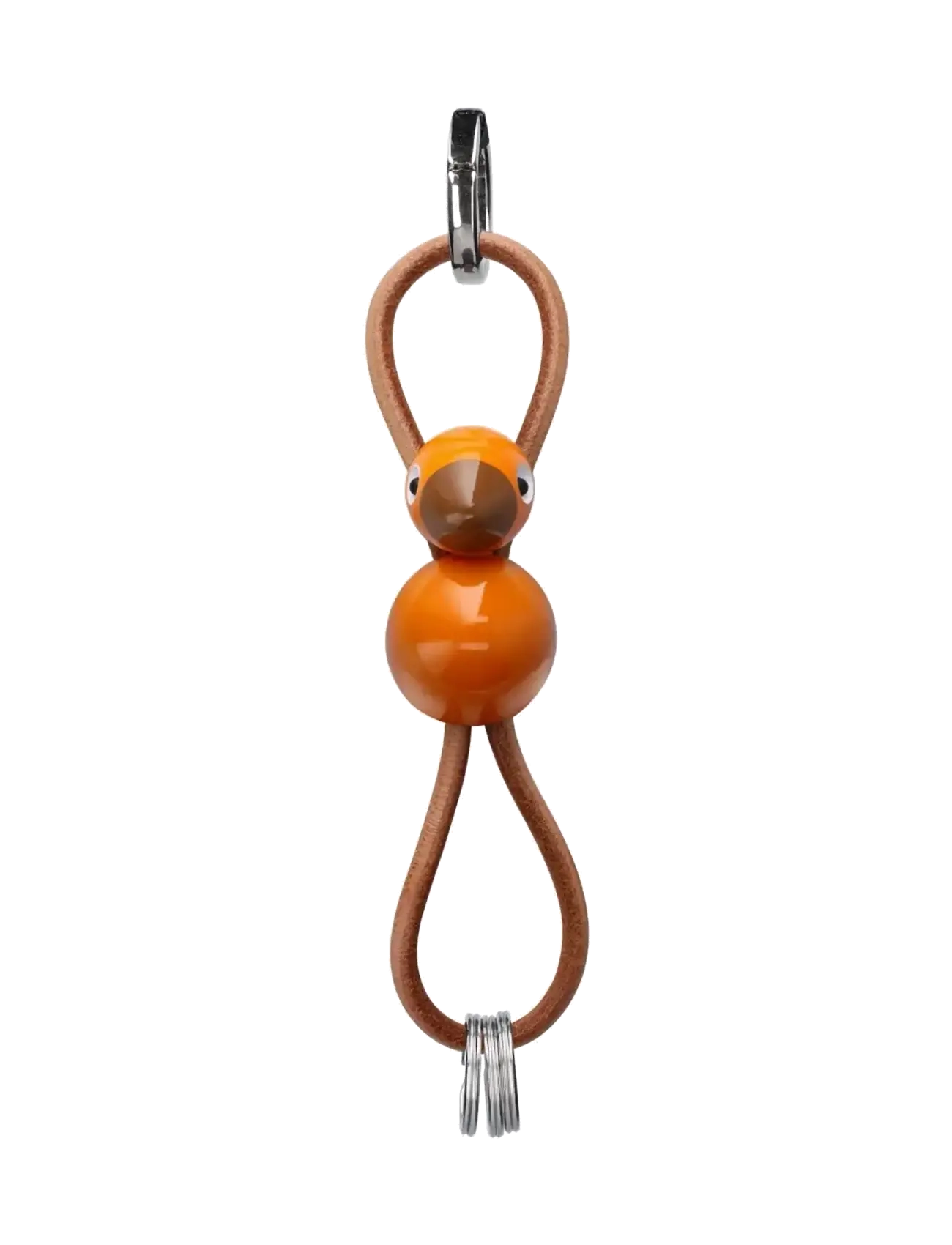 Kay Bojesen - Fugl sølvtonet metal nøglering med naturlæder orange - accessories - orange - 2