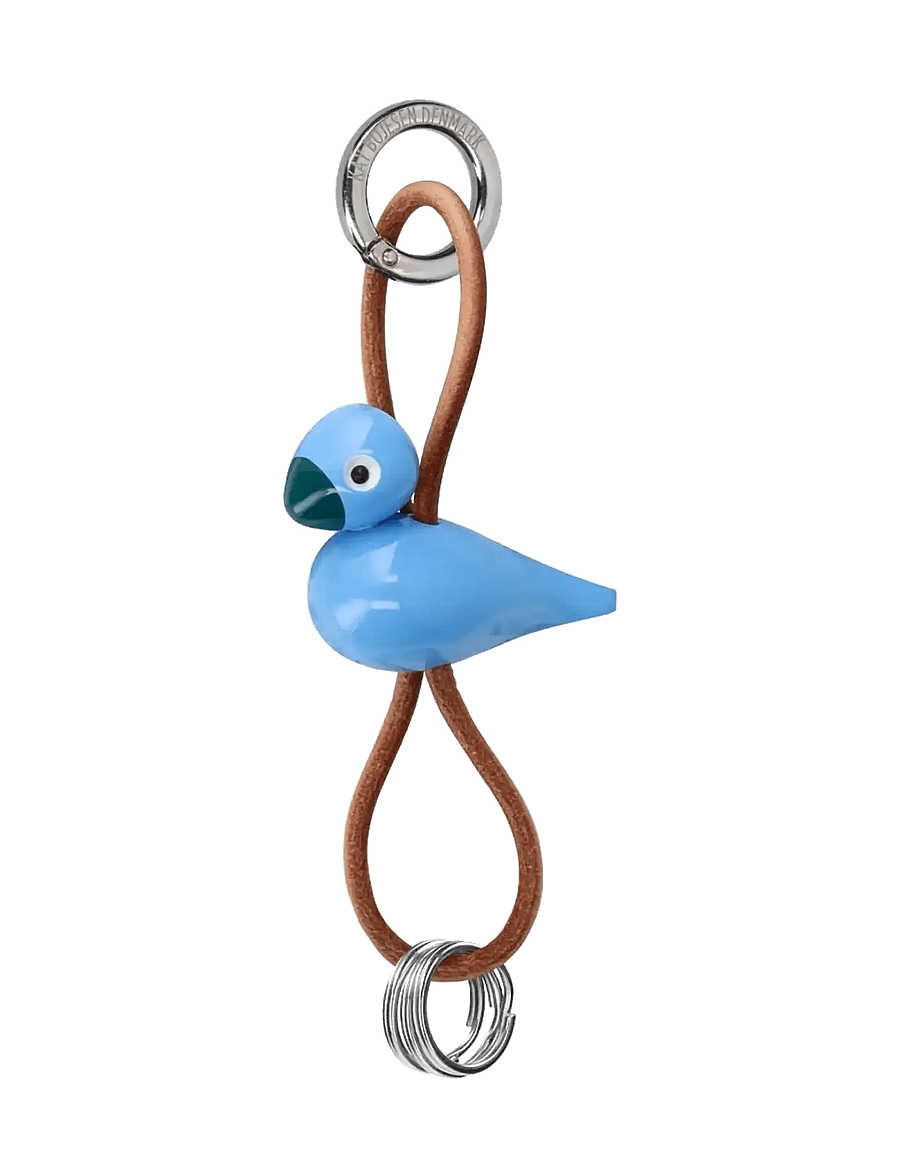Kay Bojesen - Fugl sølvtonet metal nøglering med naturlæder blå - træfigurer - blue - 1