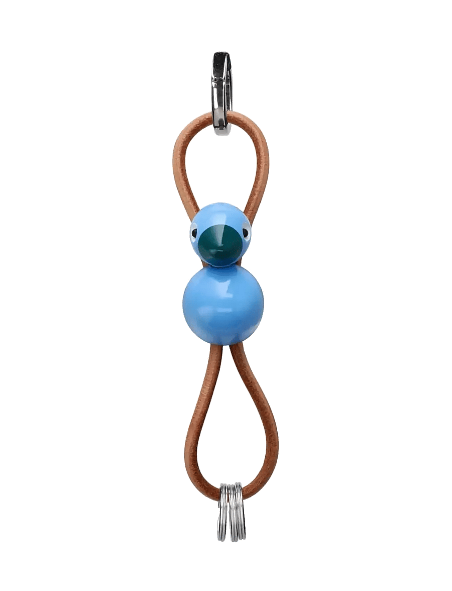 Kay Bojesen - Fugl sølvtonet metal nøglering med naturlæder blå - træfigurer - blue - 2