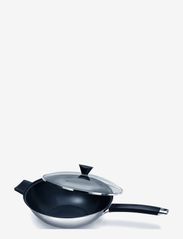 Non Stick Stainless Steel 2pce Wok and Glass Lid - SILVER; BLACK