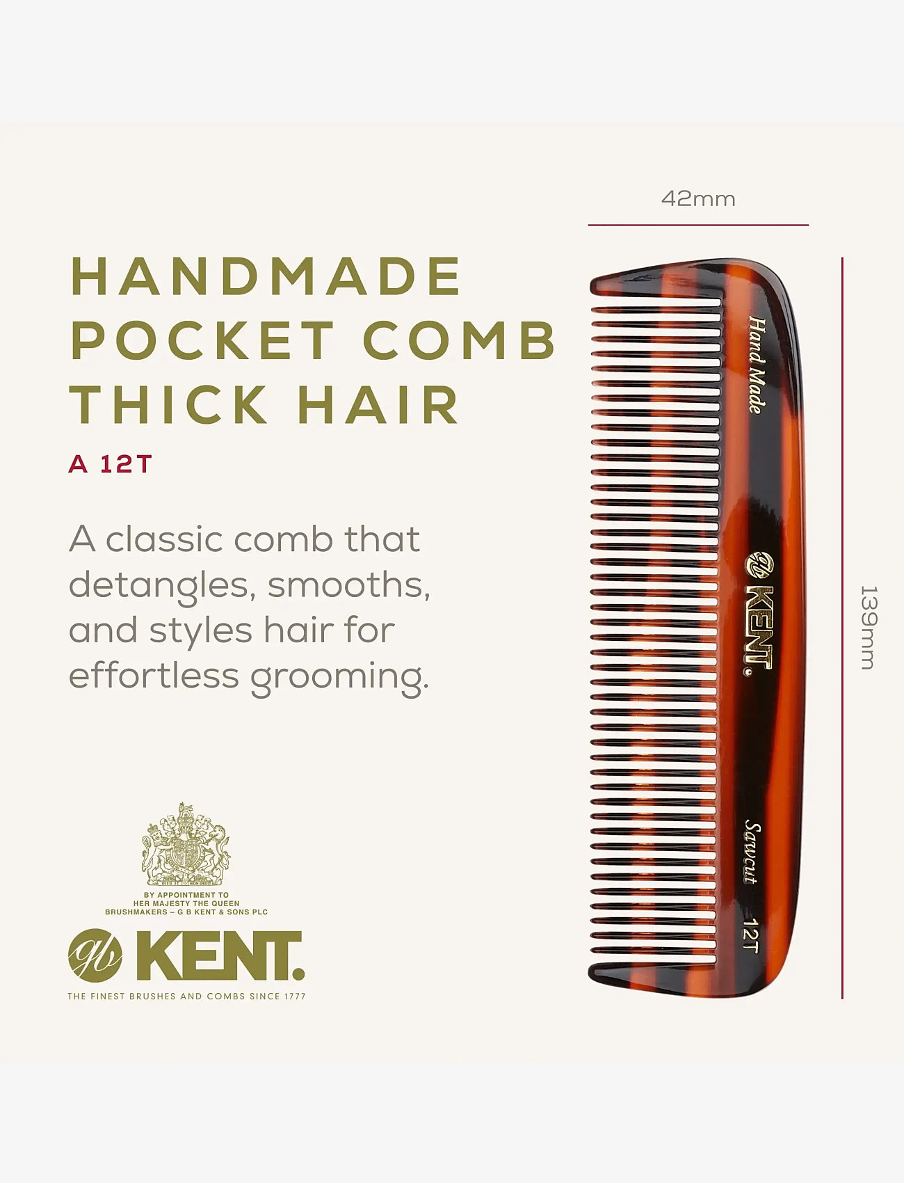 Kent Brushes - Handmade Medium Sized Pocket Comb Coarse - laveste priser - brown - 1