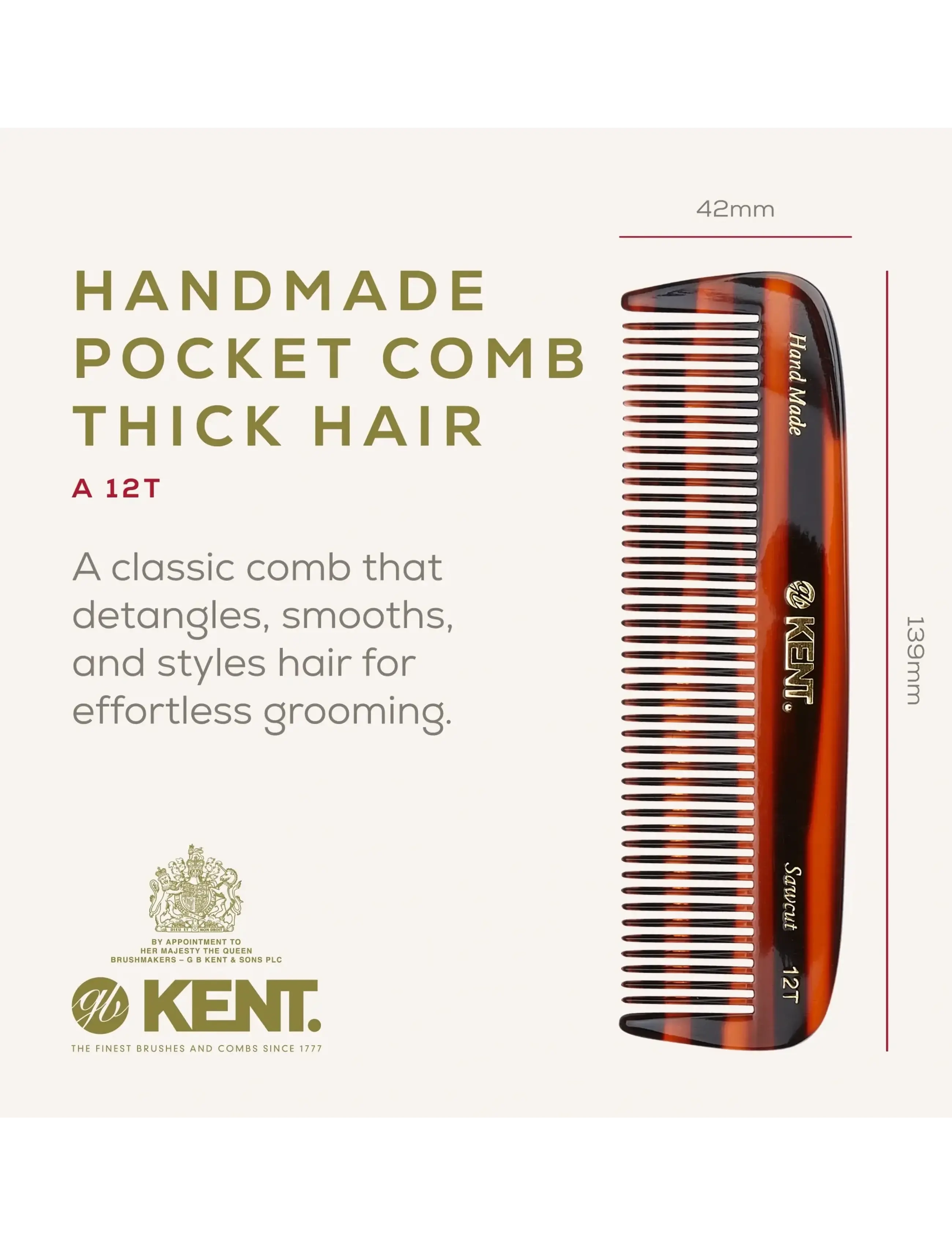Kent Brushes - Handmade Medium Sized Pocket Comb Coarse - kammer - brown - 1