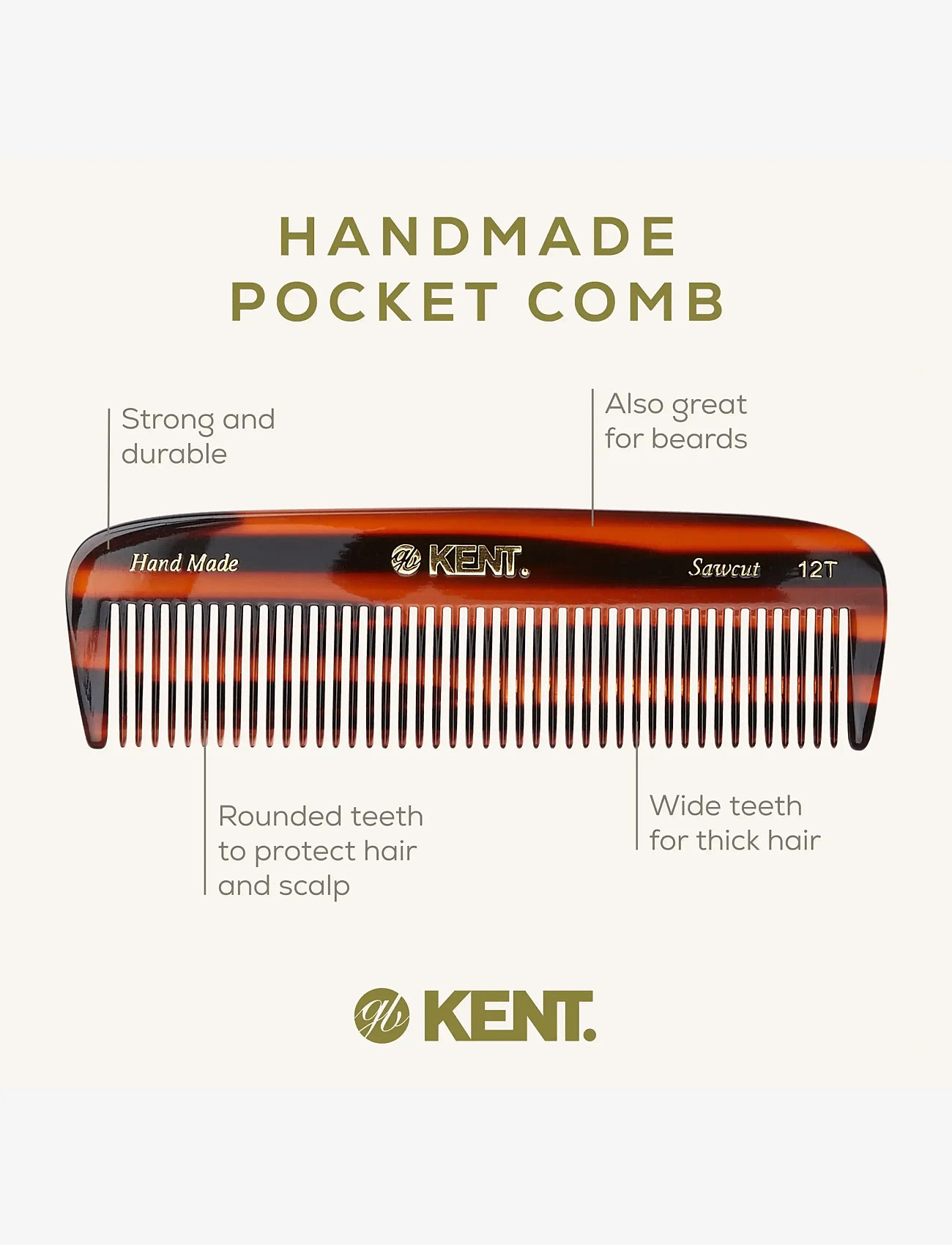 Kent Brushes - Handmade Medium Sized Pocket Comb Coarse - laveste priser - brown - 3