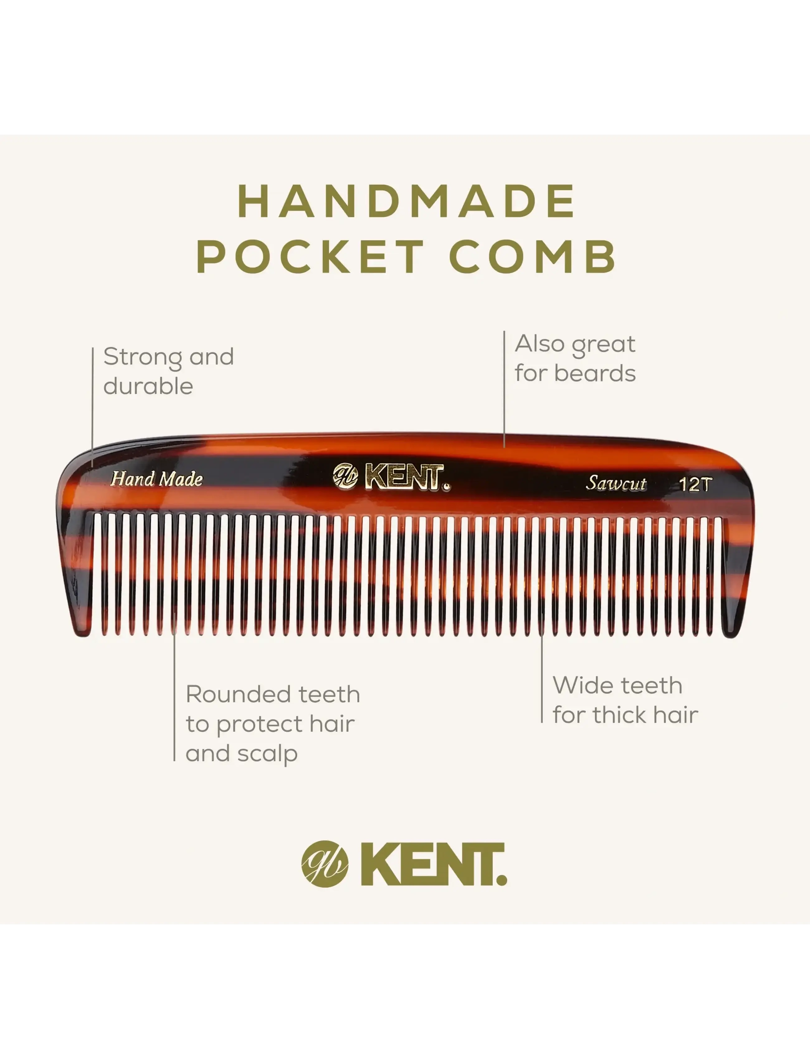 Kent Brushes - Handmade Medium Sized Pocket Comb Coarse - kammer - brown - 3