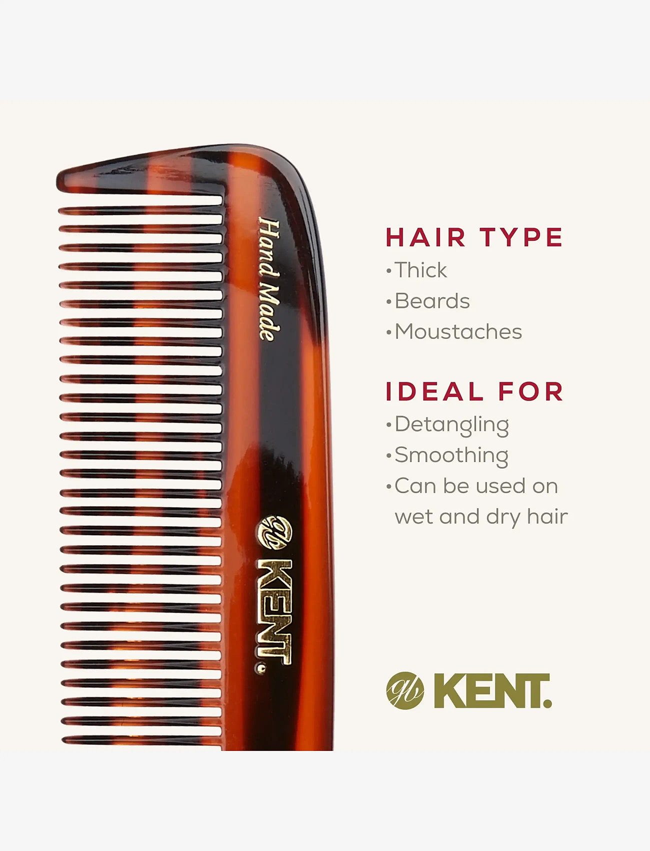 Kent Brushes - Handmade Medium Sized Pocket Comb Coarse - laveste priser - brown - 4