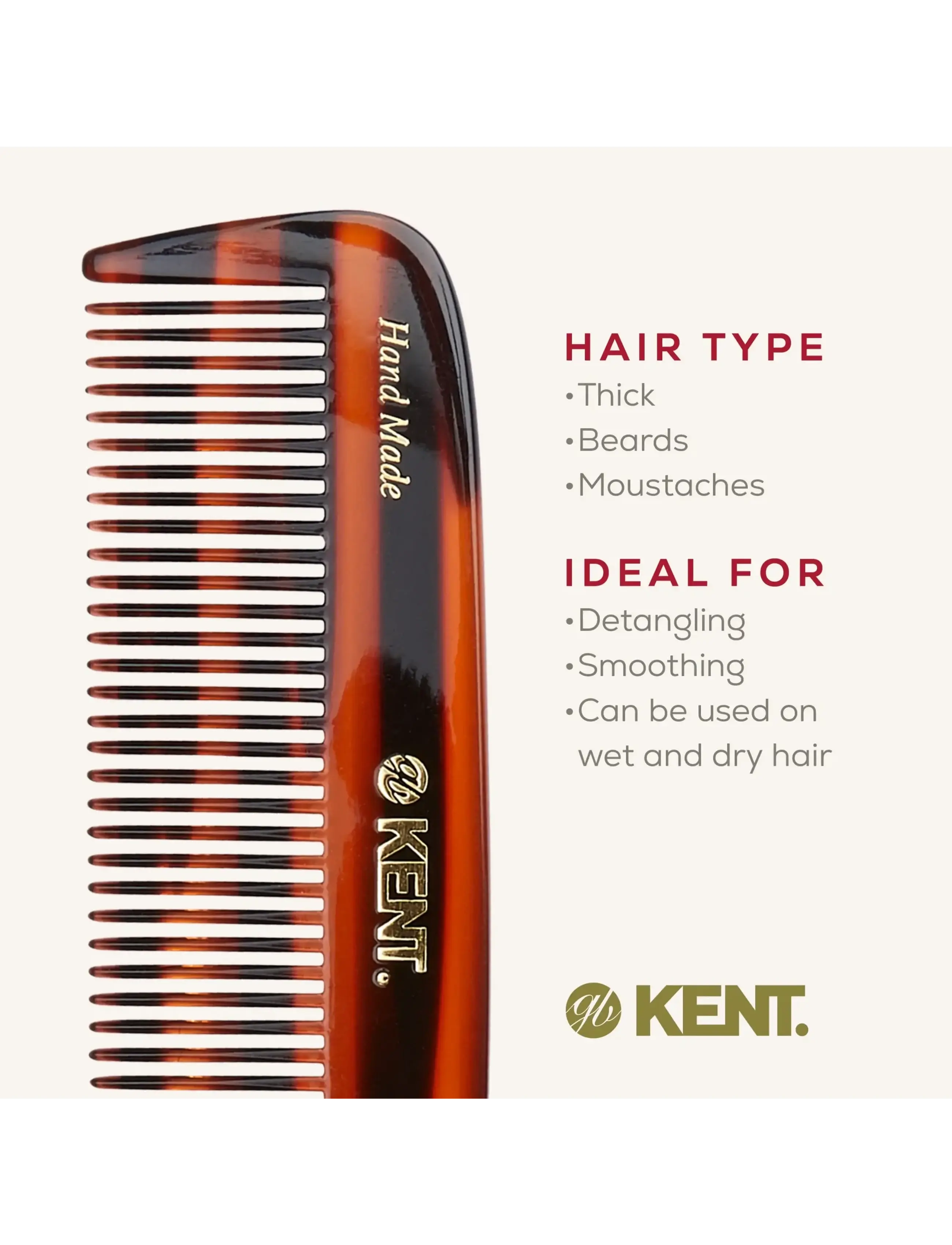 Kent Brushes - Handmade Medium Sized Pocket Comb Coarse - kammer - brown - 4