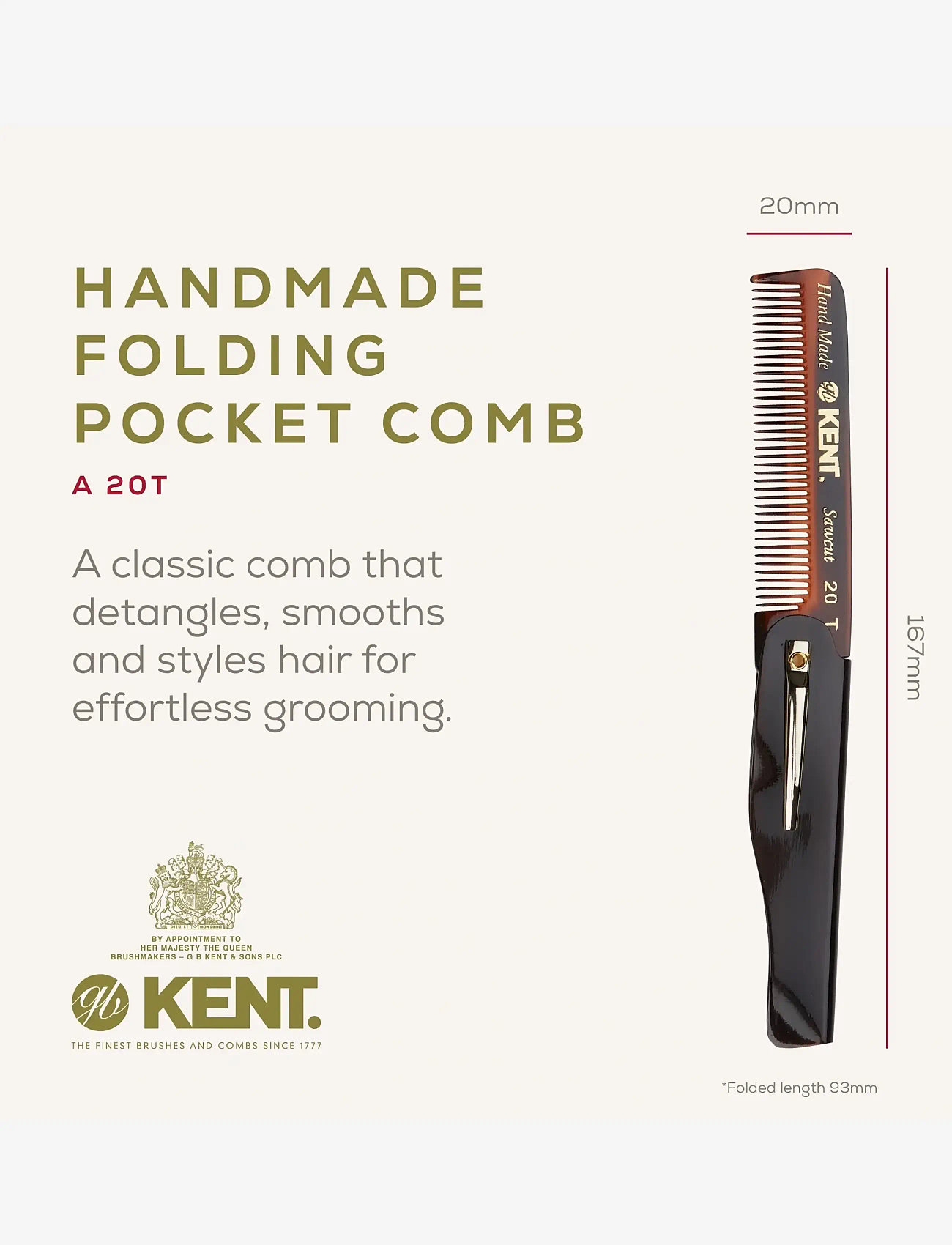 Kent Brushes - Handmade Mens Folding Pocket Comb Fine - hårbørster & kamme - brown - 1