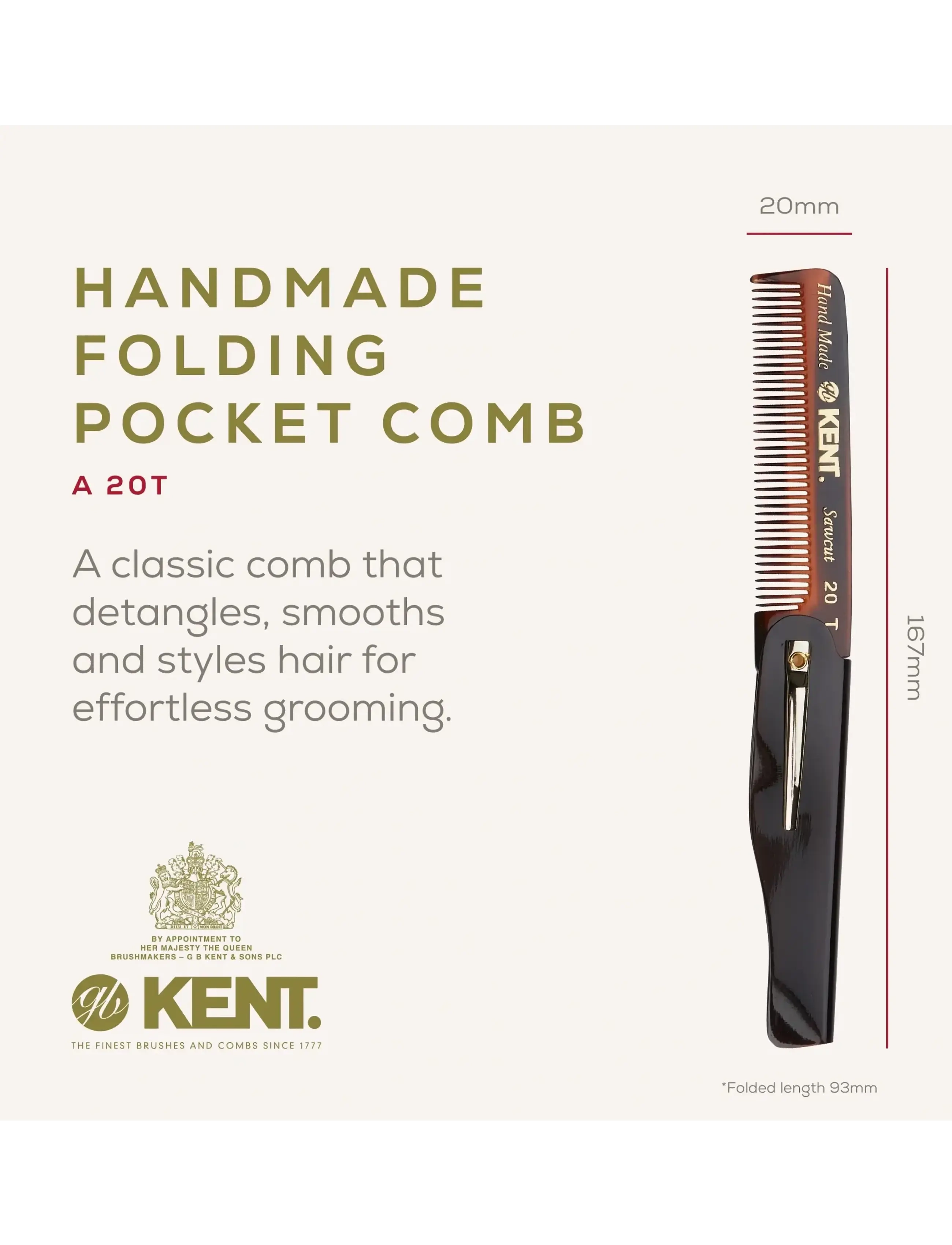 Kent Brushes - Handmade Mens Folding Pocket Comb Fine - hårborstar & kammar - brown - 1