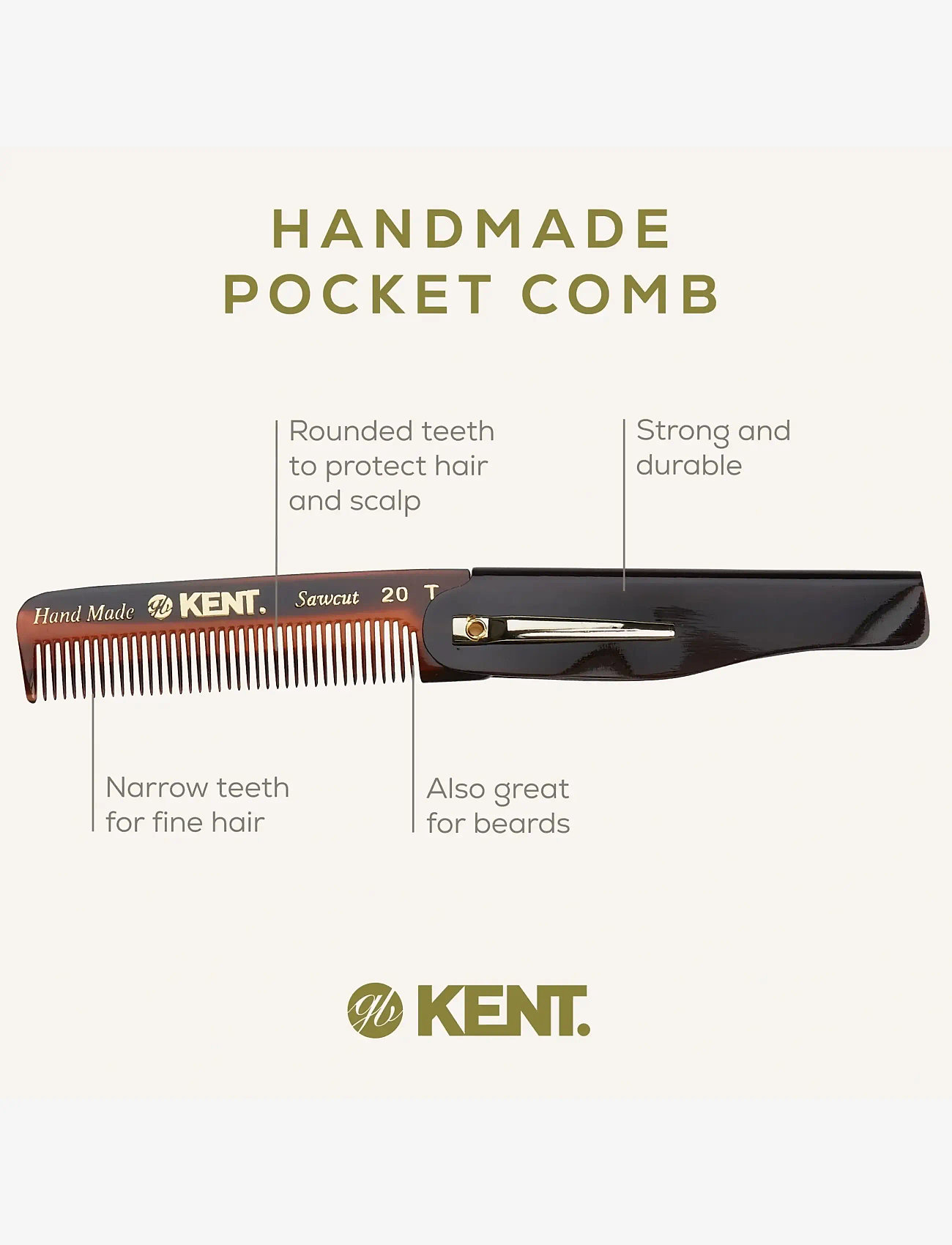 Kent Brushes - Handmade Mens Folding Pocket Comb Fine - hårbørster & kamme - brown - 3
