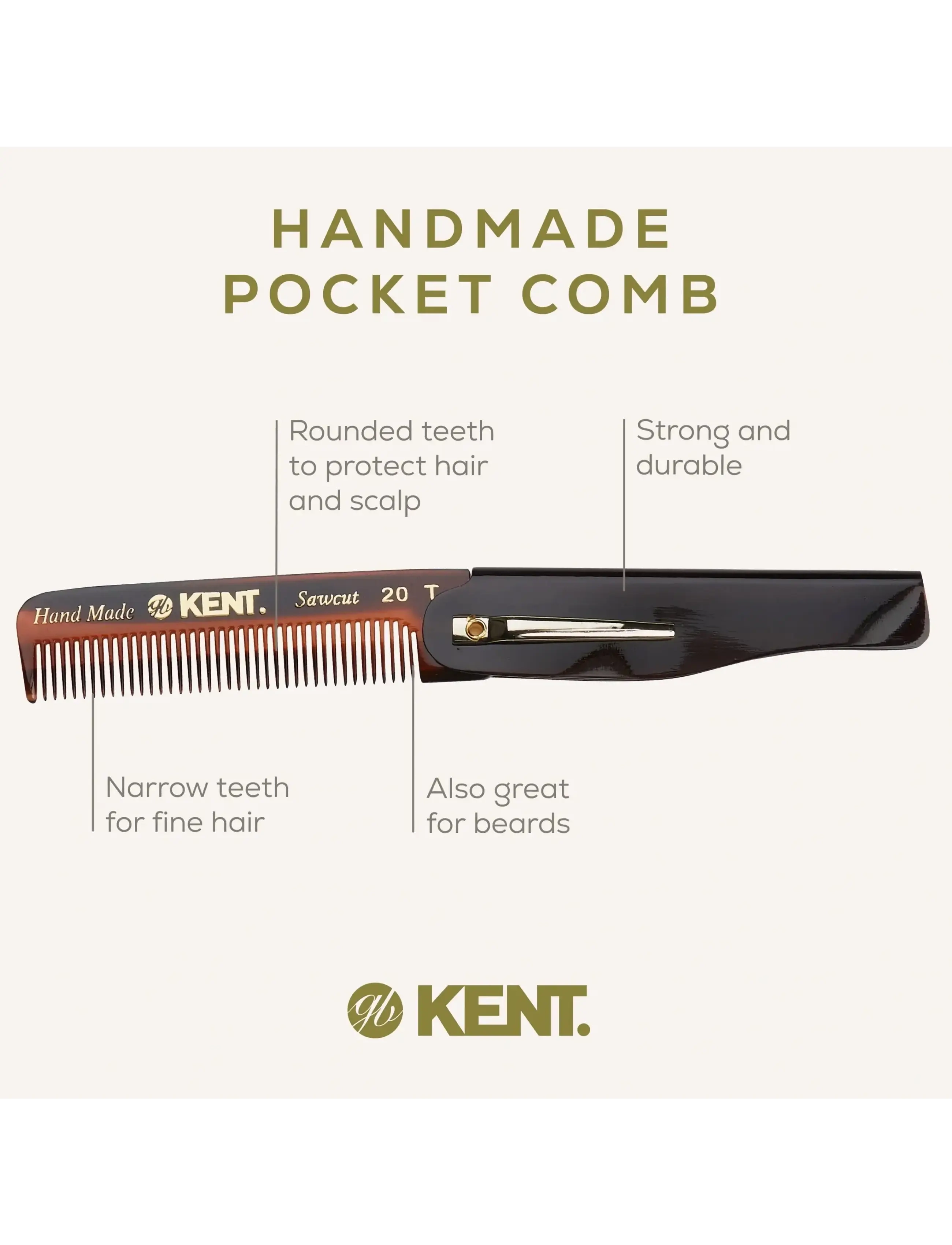 Kent Brushes - Handmade Mens Folding Pocket Comb Fine - hårborstar & kammar - brown - 3