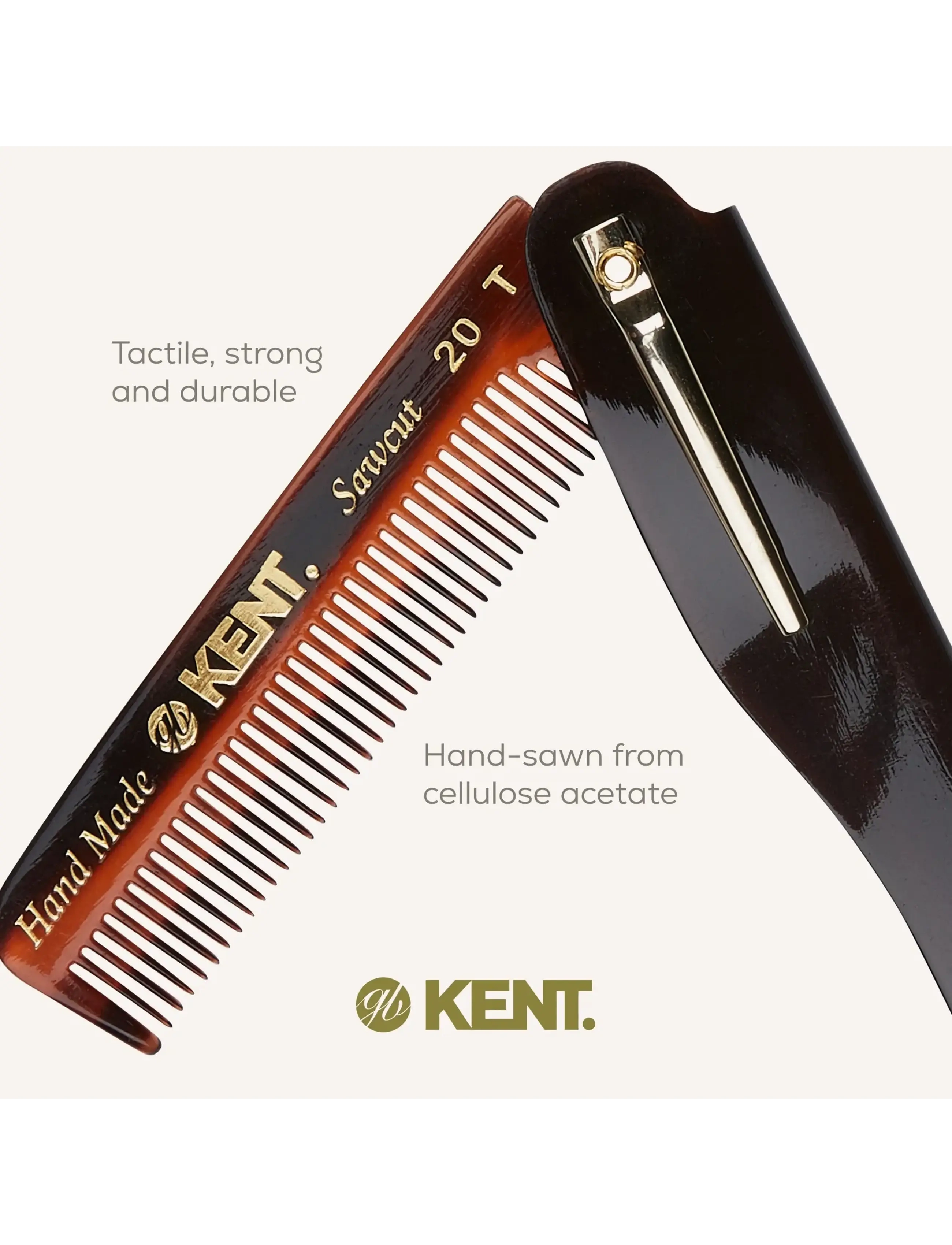 Kent Brushes - Handmade Mens Folding Pocket Comb Fine - hårborstar & kammar - brown - 4