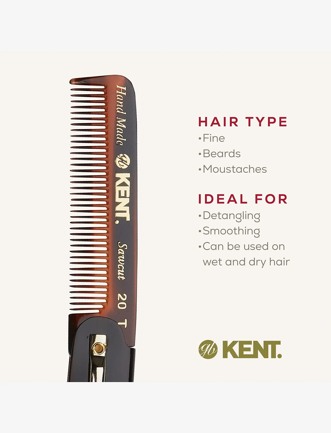 Kent Brushes - Handmade Mens Folding Pocket Comb Fine - hårbørster & kamme - brown - 5