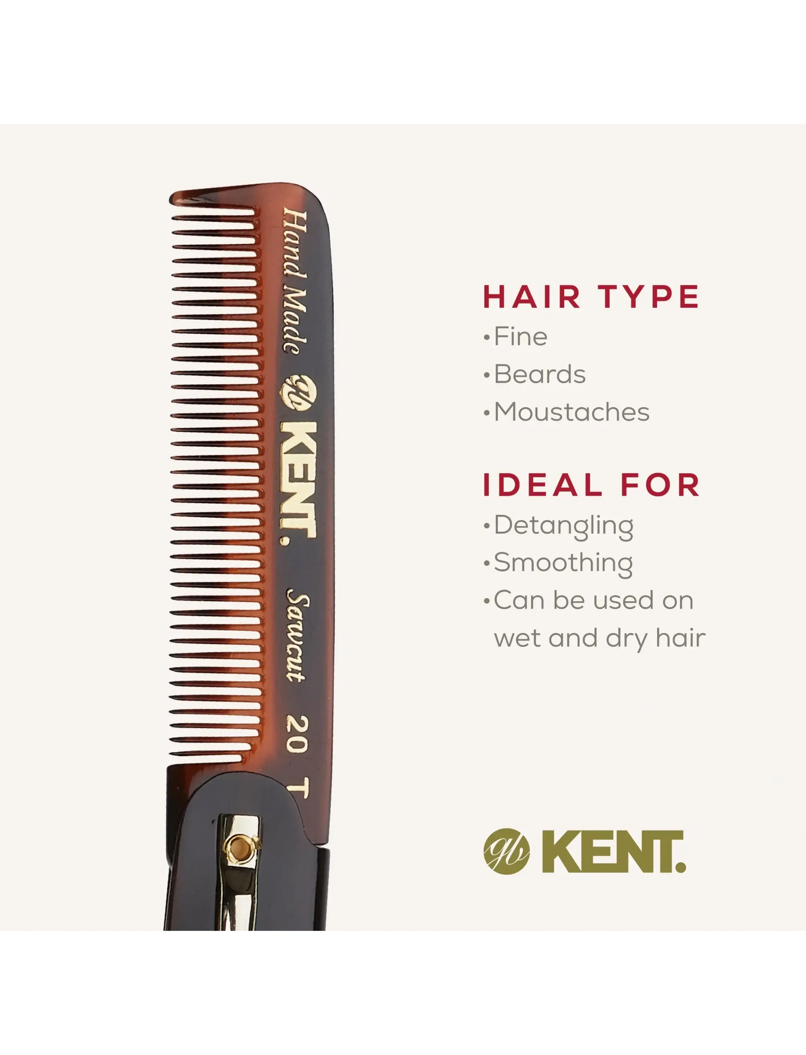 Kent Brushes - Handmade Mens Folding Pocket Comb Fine - hårborstar & kammar - brown - 5