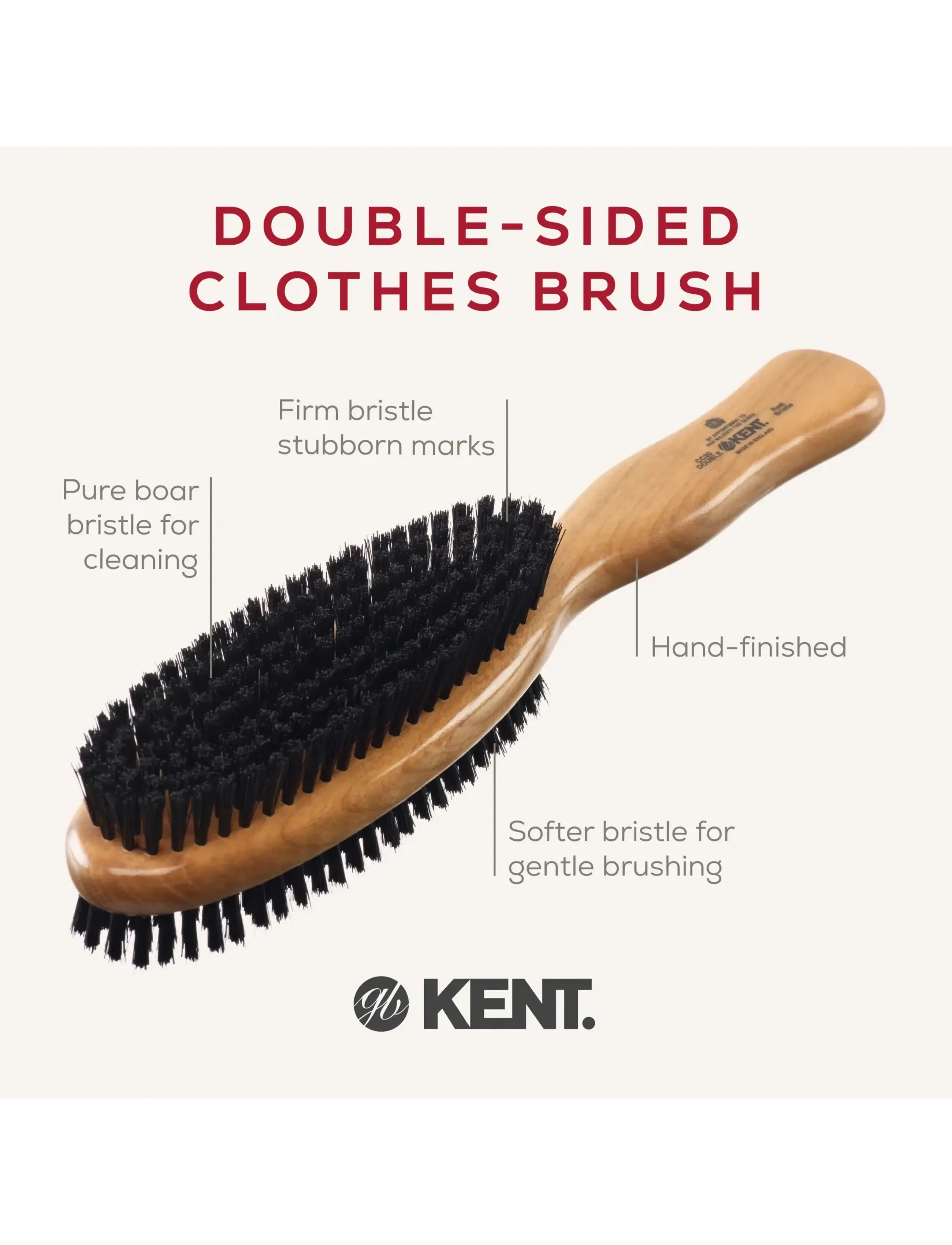 Kent Brushes - Double-Sided Cherrywood Bristle Nylon Mix Clothes Brush - tøjpleje - brown - 4